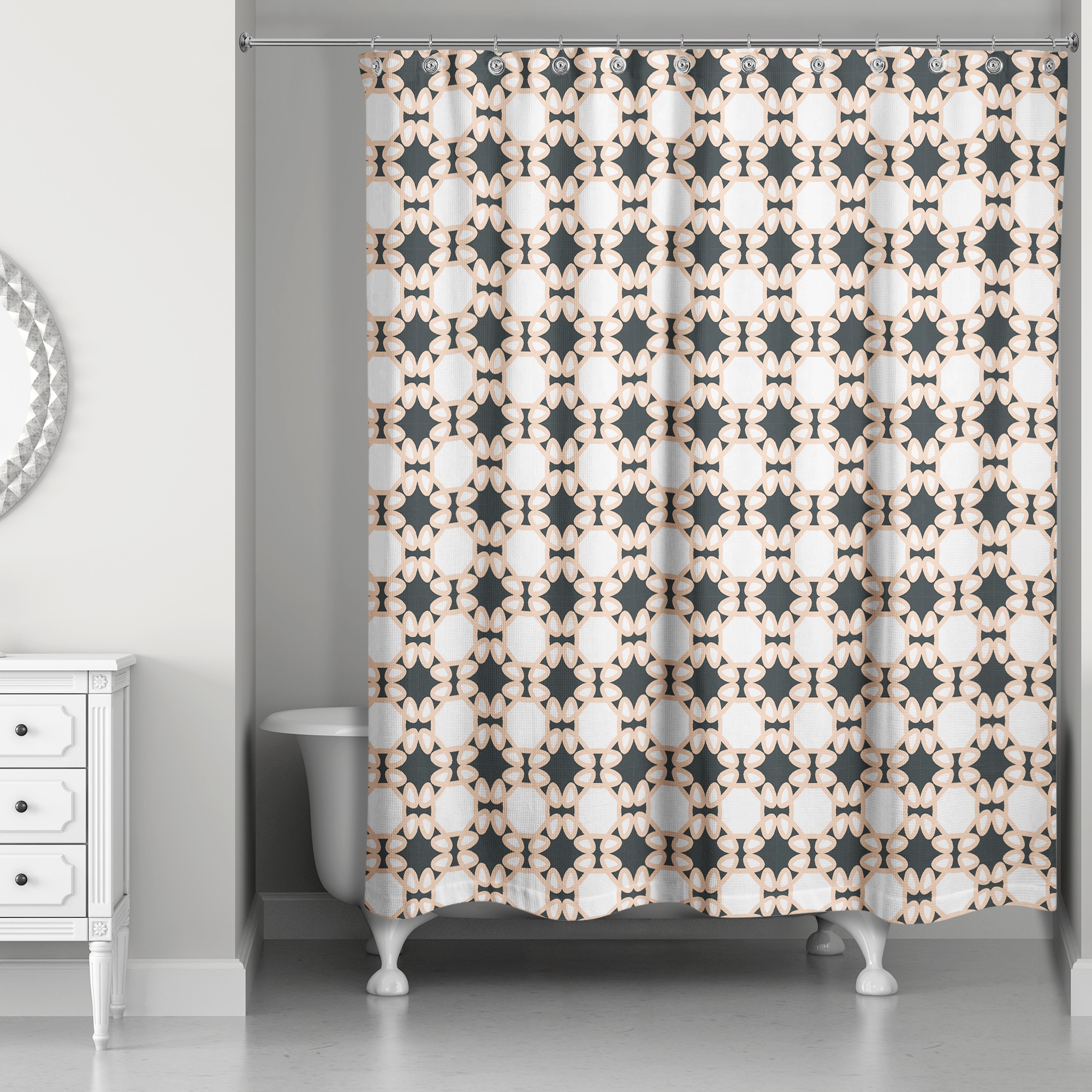 Folk Lattice Pattern in Black 71x74 Shower Curtain