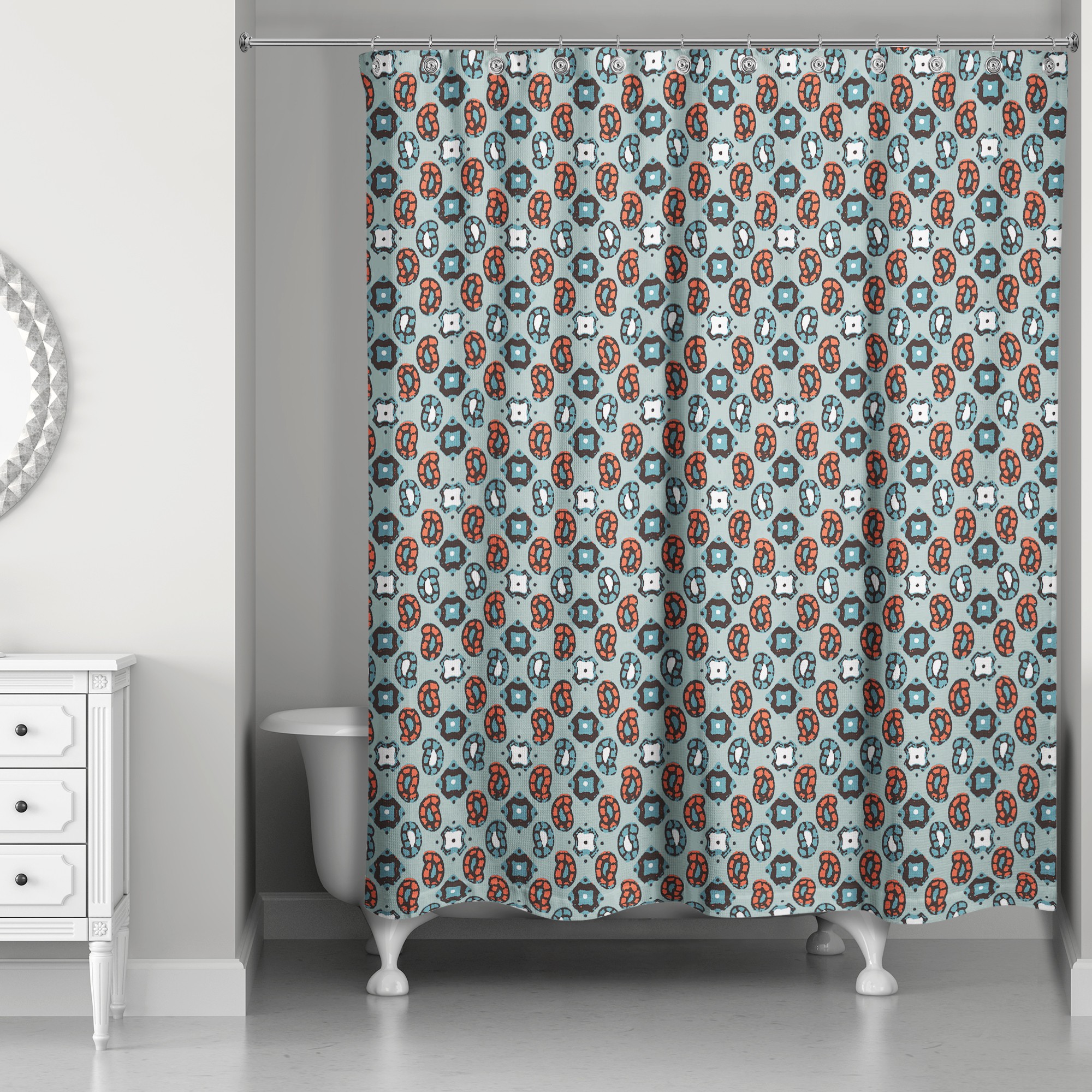 Tiny Paisley Pattern in Blue 71x74 Shower Curtain