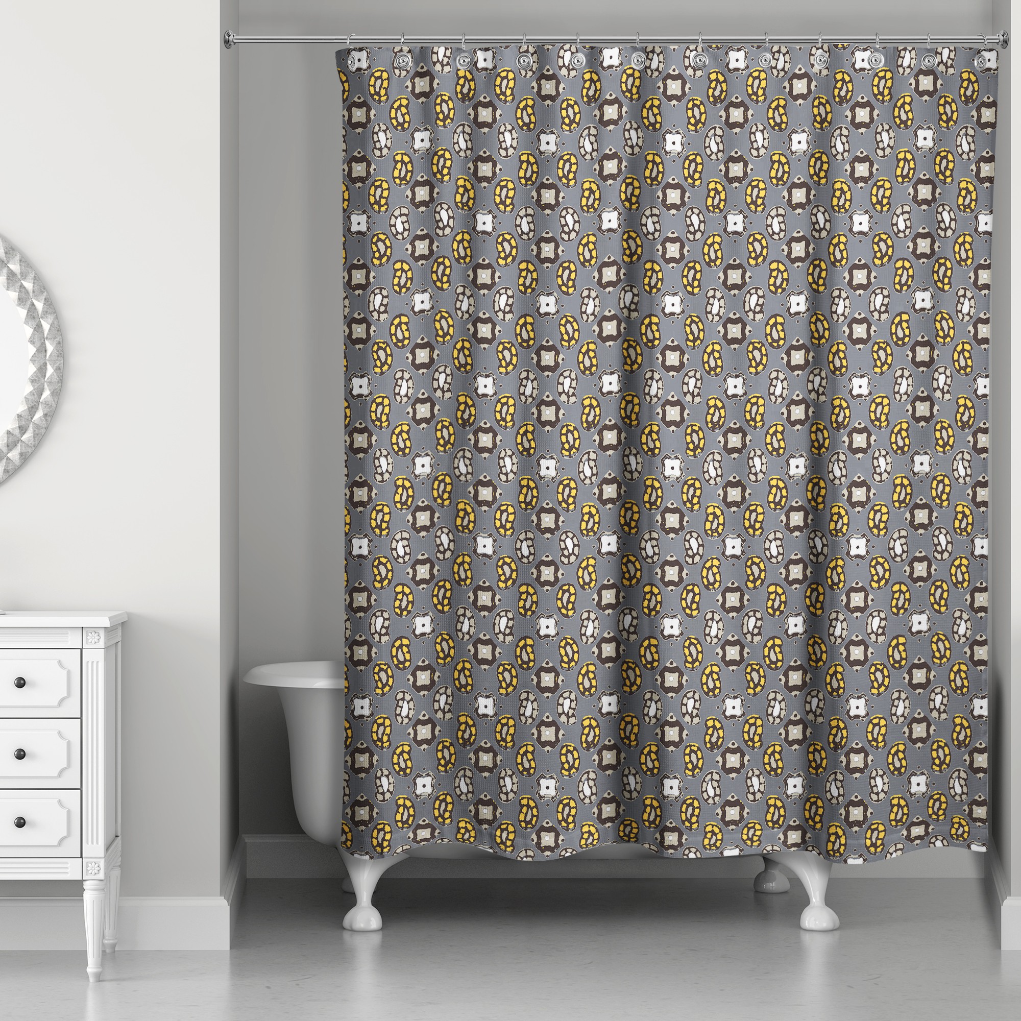 Tiny Paisley Pattern in Yellow 71x74 Shower Curtain