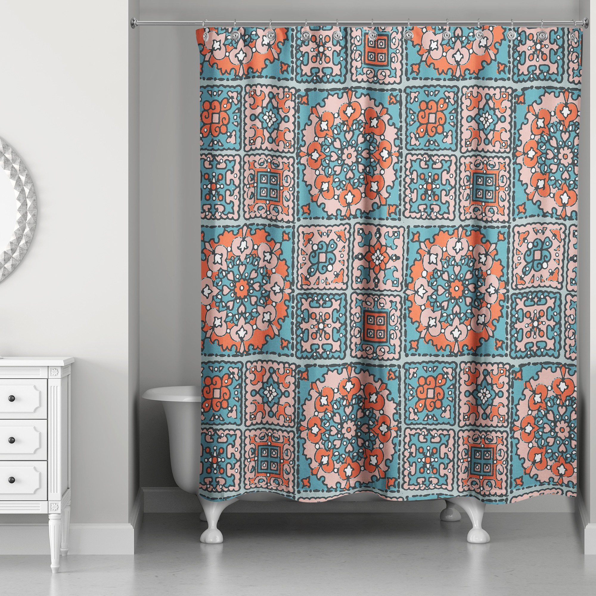 Patchwork Mandala in Blue and Red 71x74 Shower Curtain