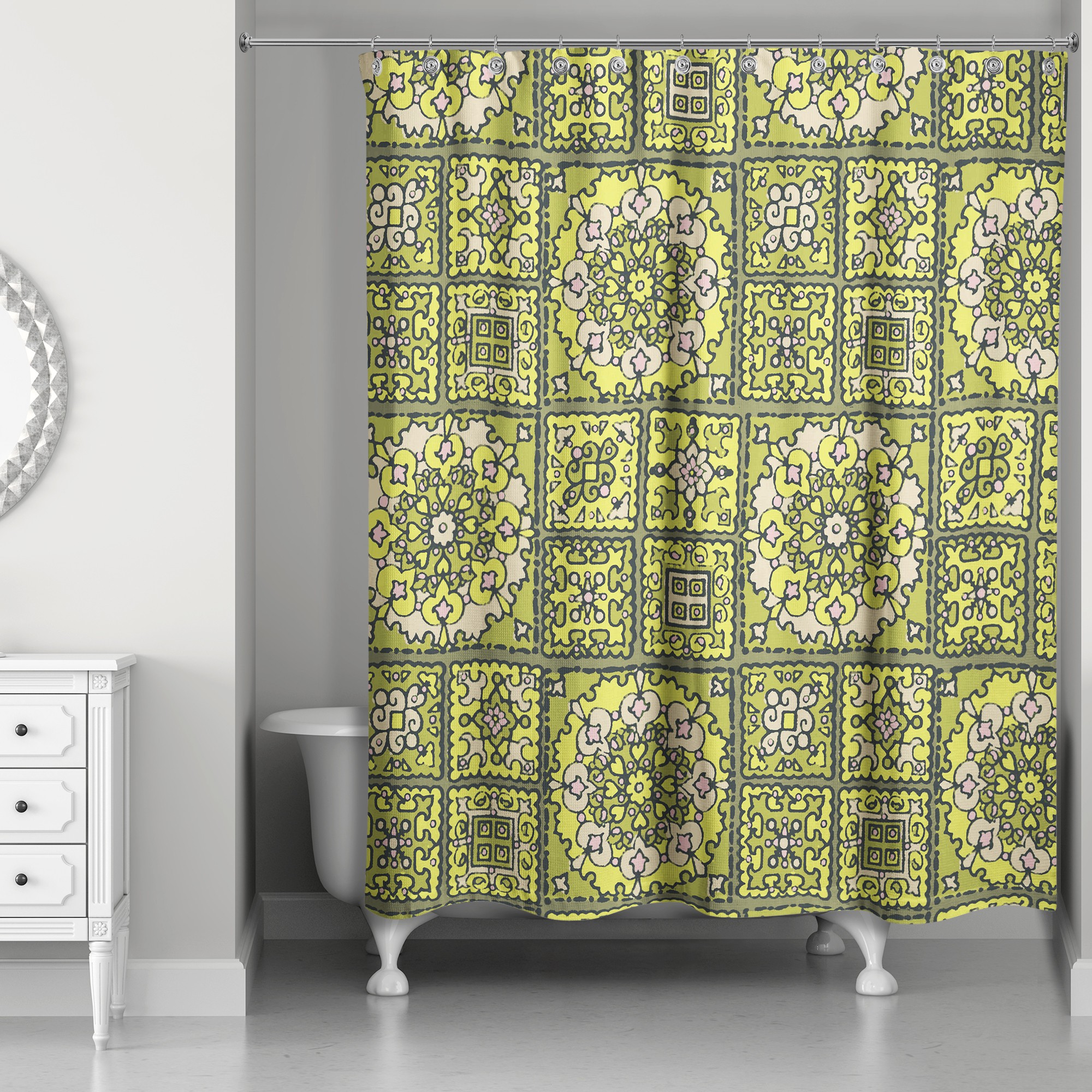 Patchwork Mandala in Green 71x74 Shower Curtain
