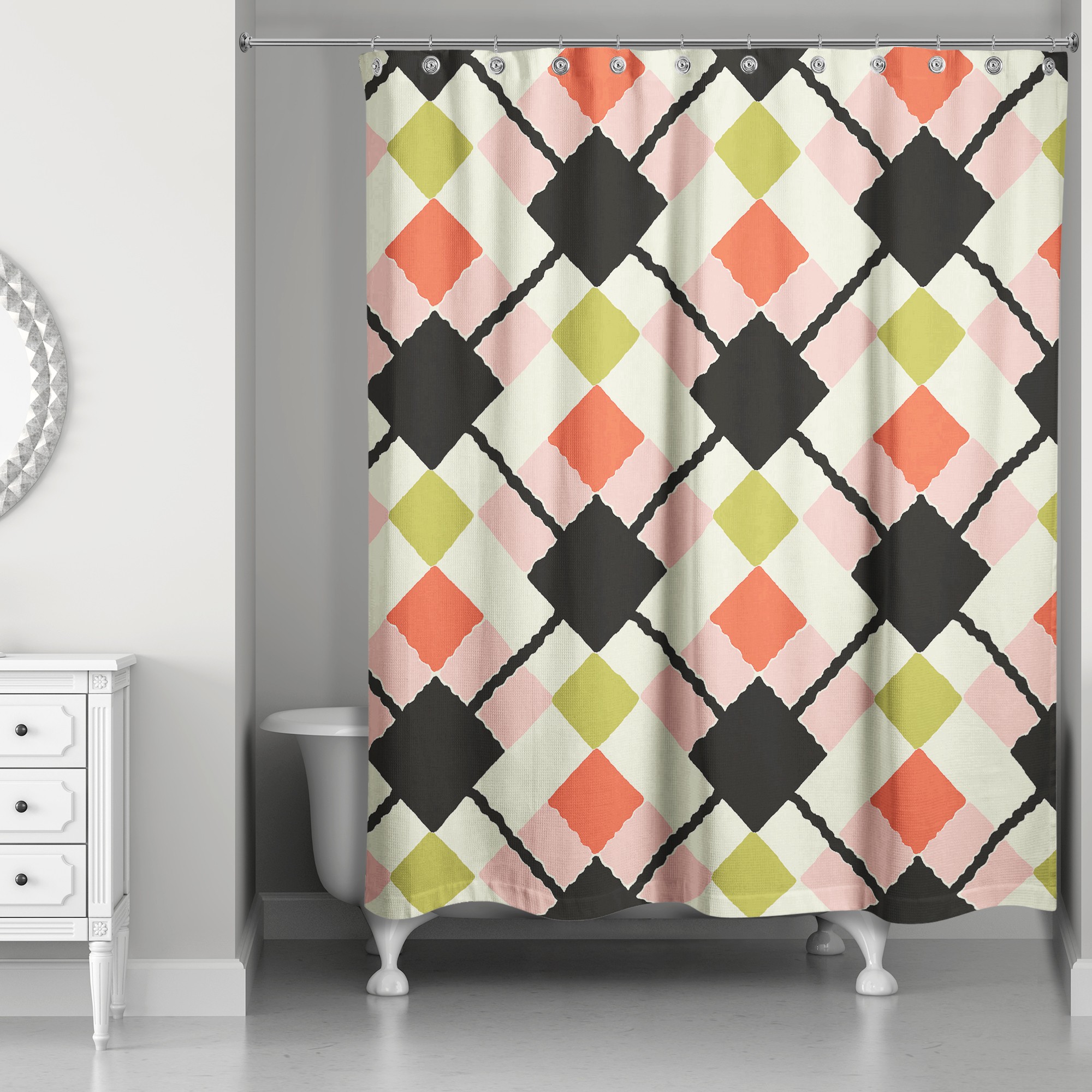 Multicolor Argyle 71x74 Shower Curtain
