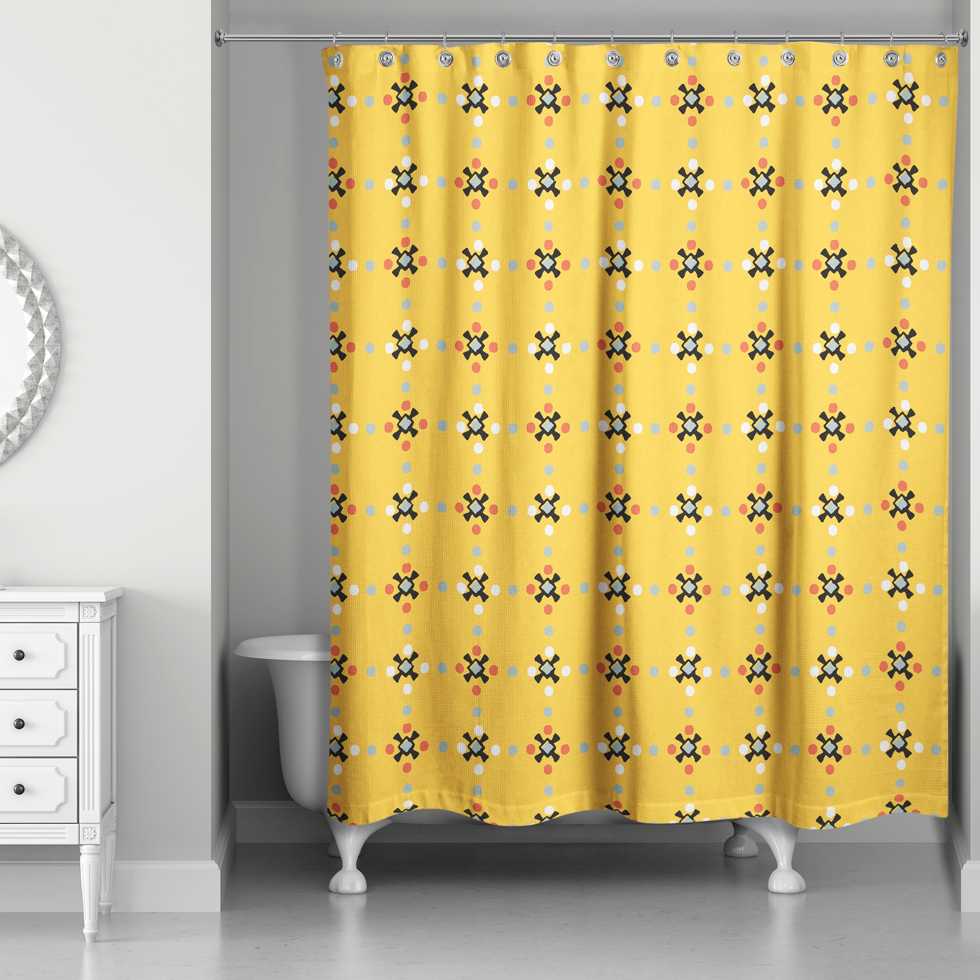 Whimsical Folk Pattern in Yellow 71x74 Shower Curtain