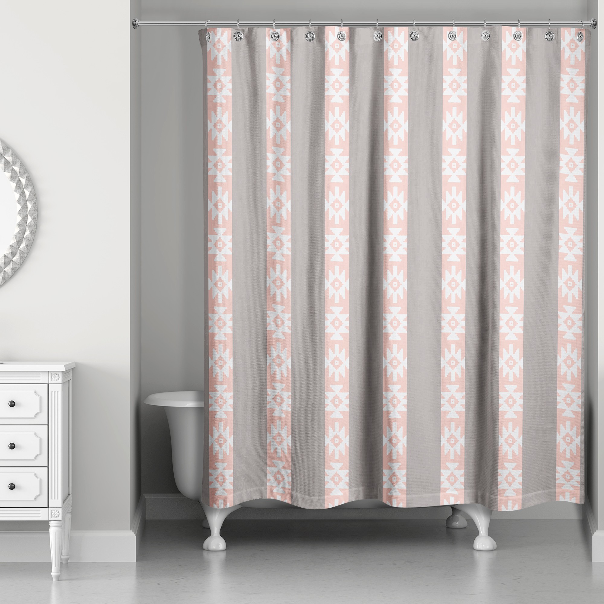Southwestern Pattern in Pink and Gray 71x74 Shower Curtain