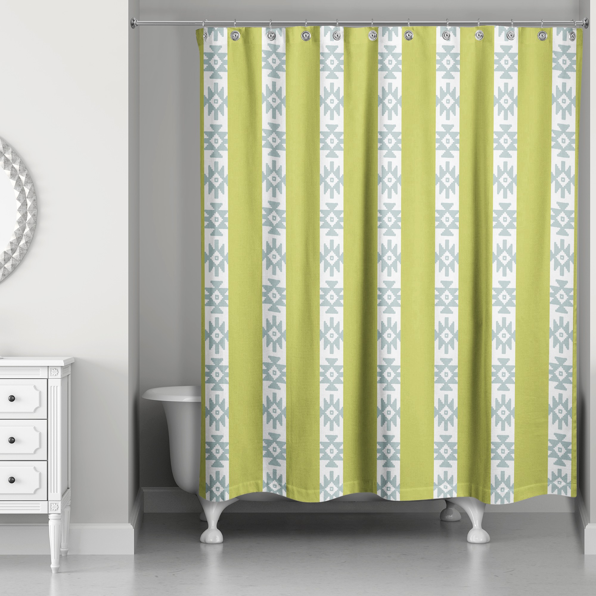 Southwestern Pattern in Green and Blue 71x74 Shower Curtain