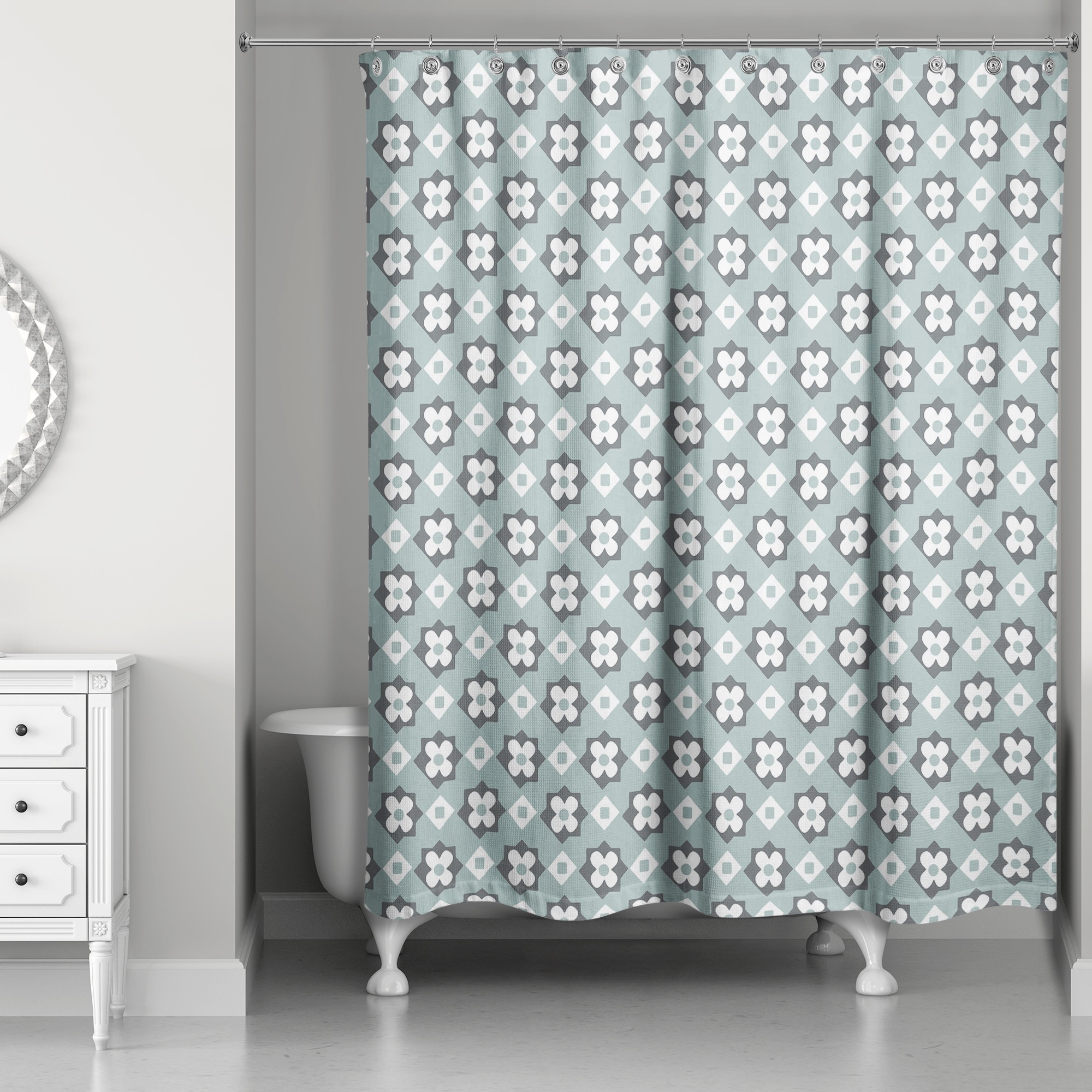 Blue Flower Pattern 71x74 Shower Curtain