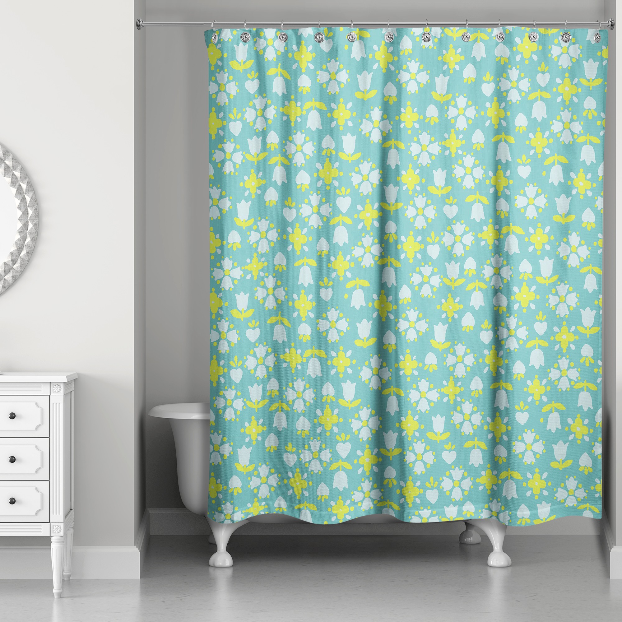 Tulip Pattern in Blue 71x74 Shower Curtain