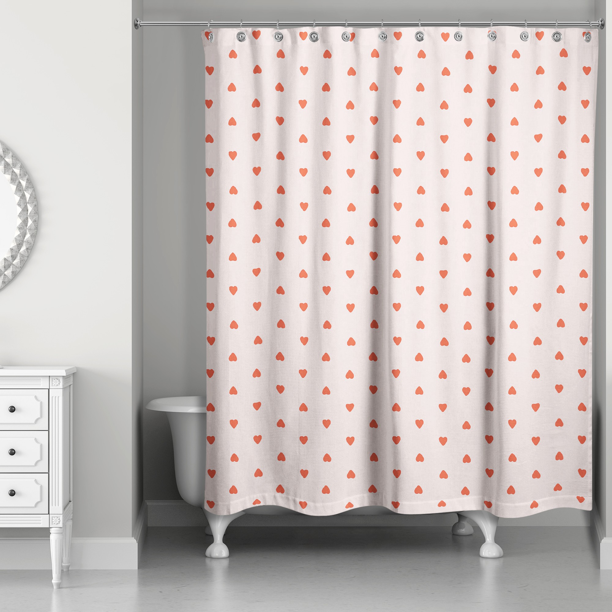 Tiny Hearts Pattern in Red and Pink 71x74 Shower Curtain