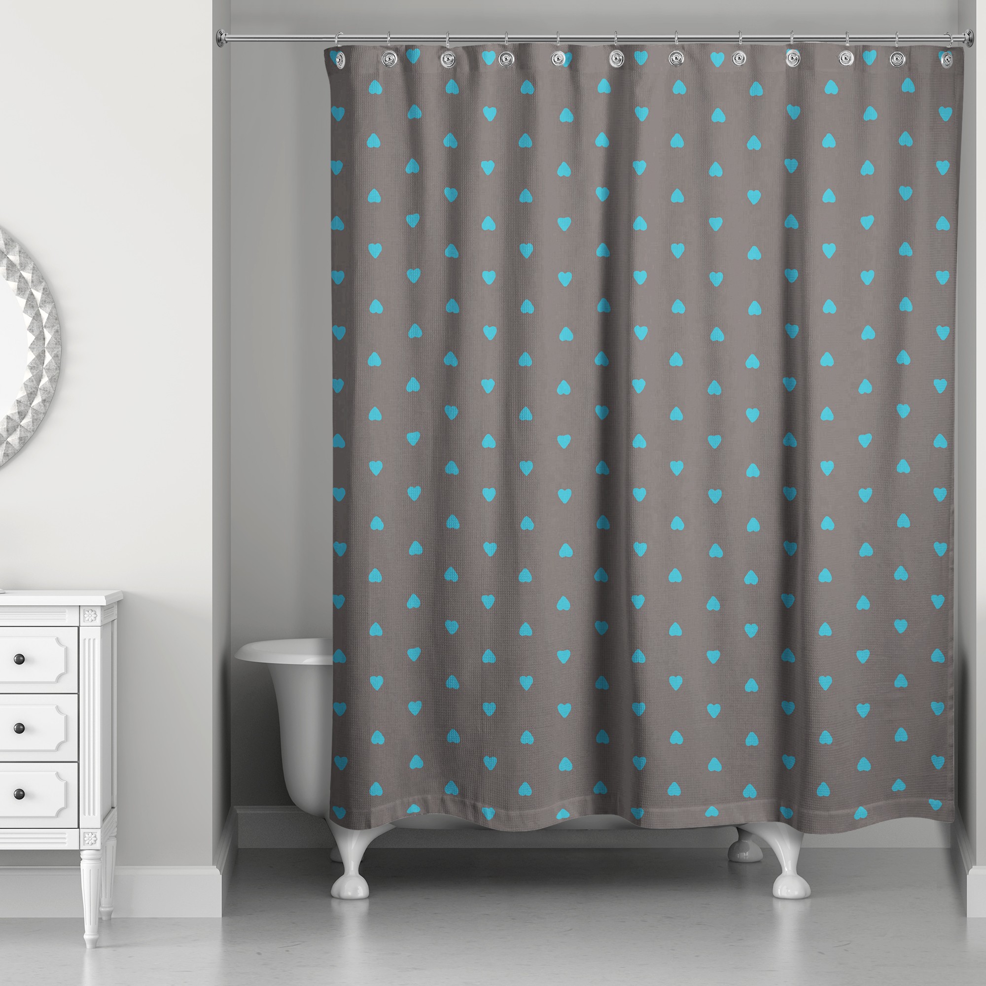 Tiny Hearts Pattern in Blue and Gray 71x74 Shower Curtain