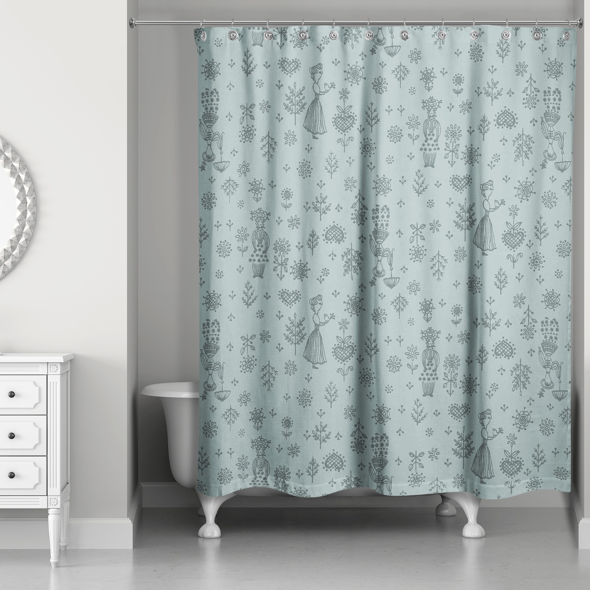 Whimsical Women in Blue 71x74 Shower Curtain