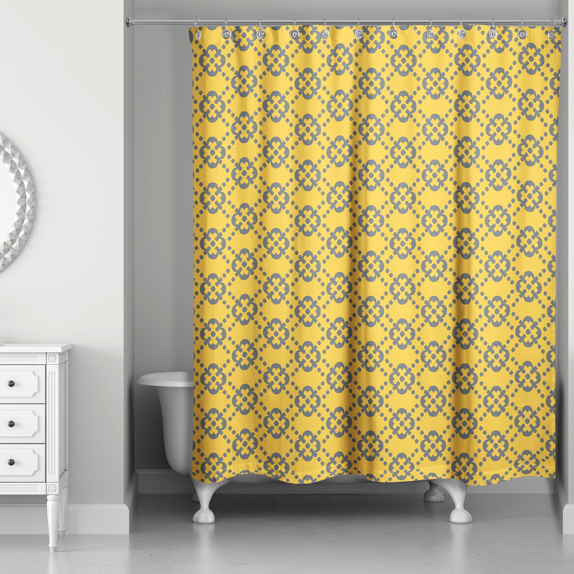 Floral Argyle in Yellow and Gray 71x74 Shower Curtain