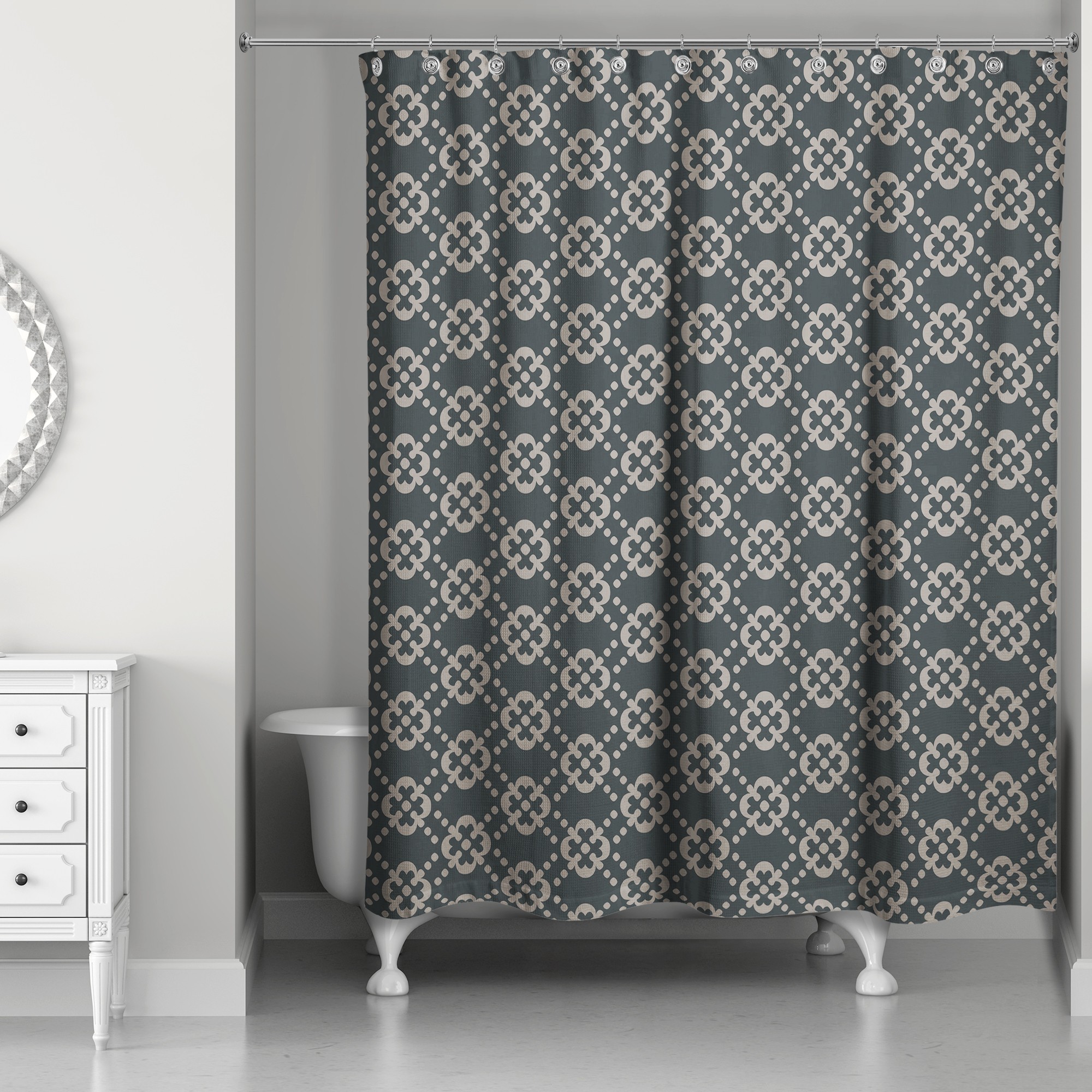 Floral Argyle in Brown and Black 71x74 Shower Curtain