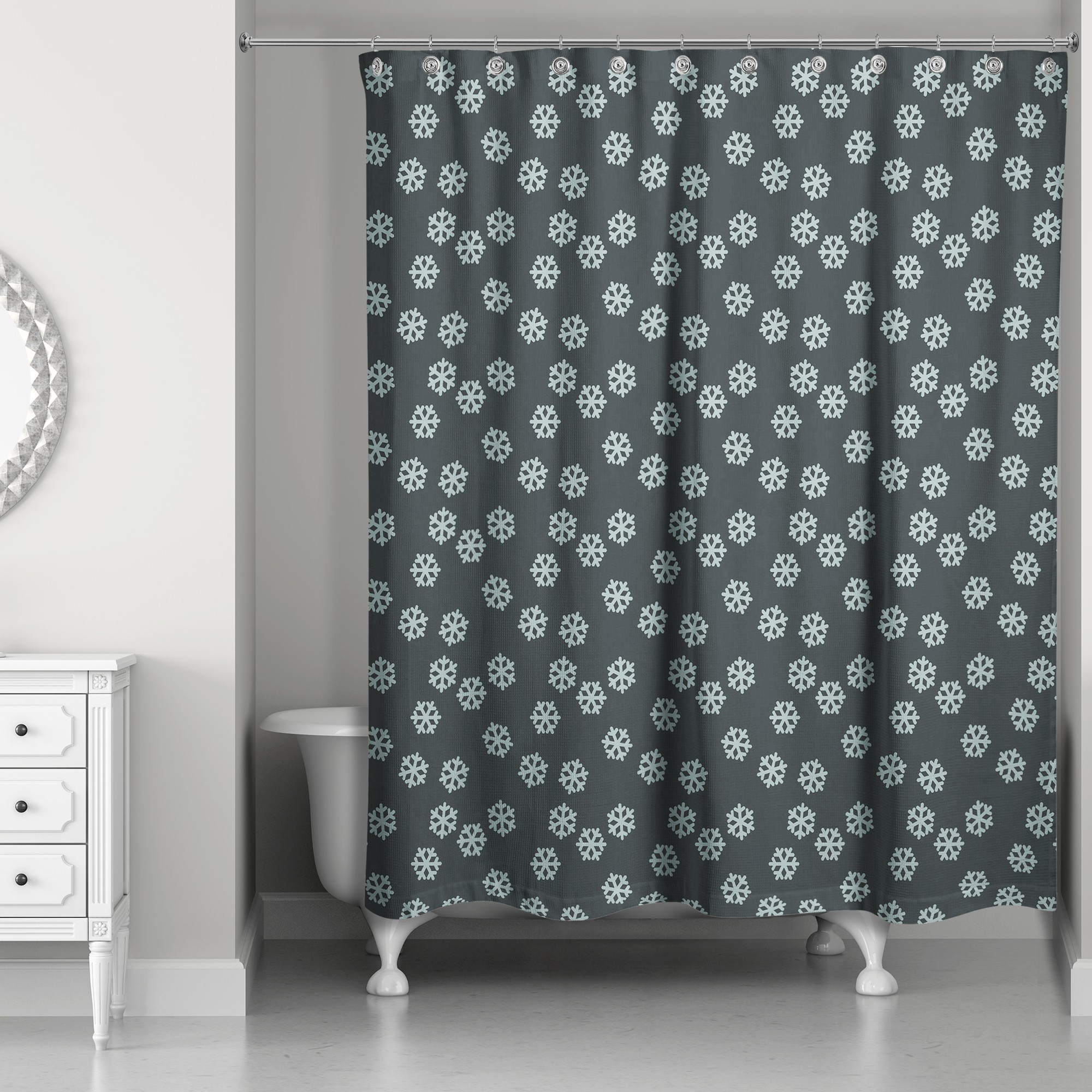 Blue Snowflakes Pattern 71x74 Shower Curtain
