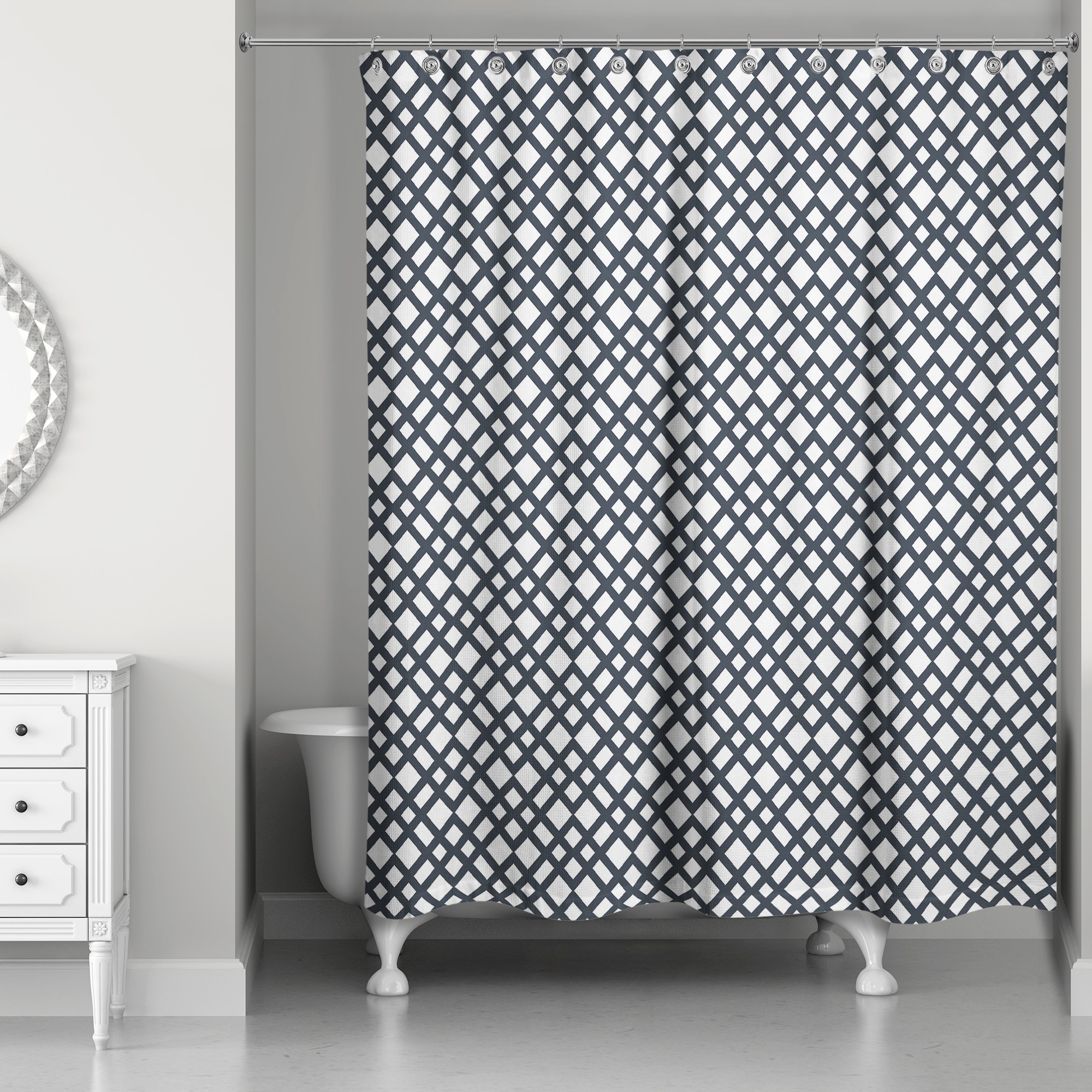 Navy Lattice Pattern 71x74 Shower Curtain