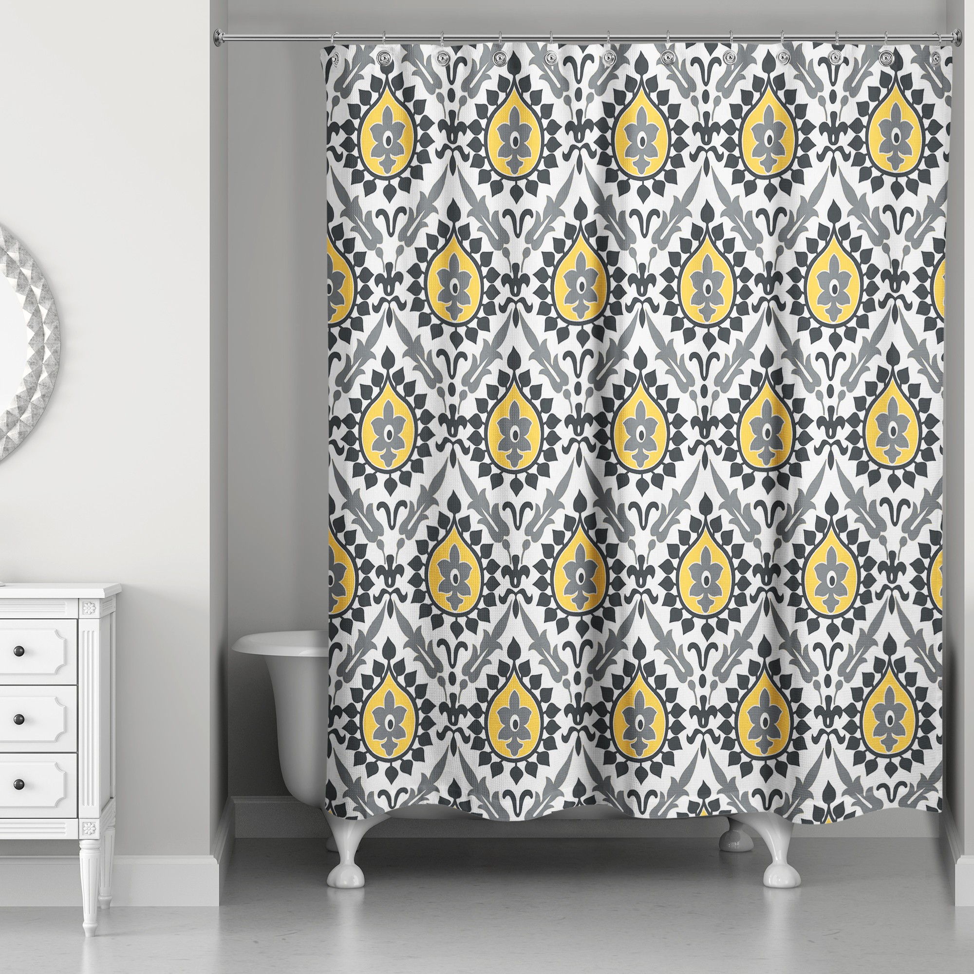 Ikat in Black and Yellow 71x74 Shower Curtain