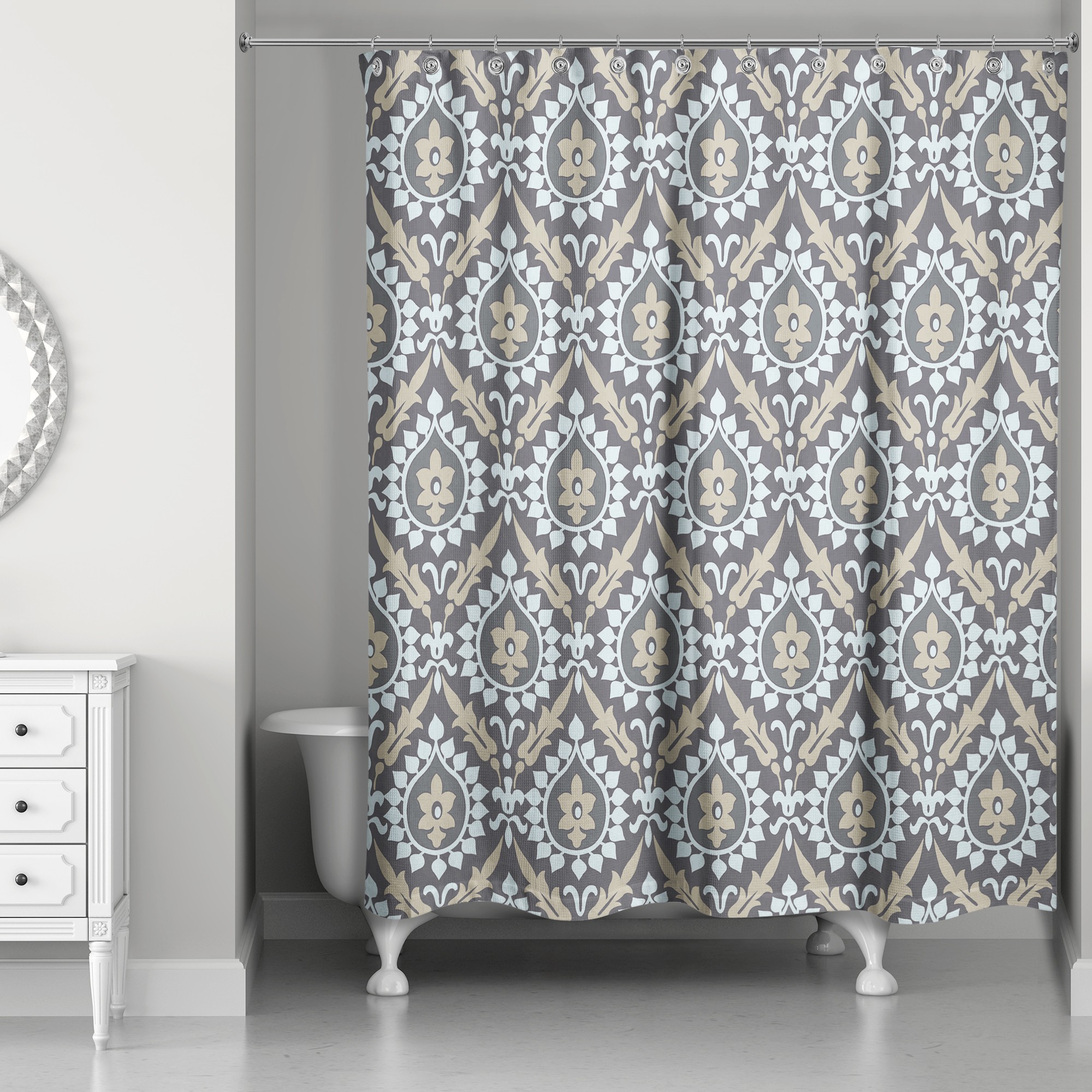 Ikat in Brown and Blue 71x74 Shower Curtain