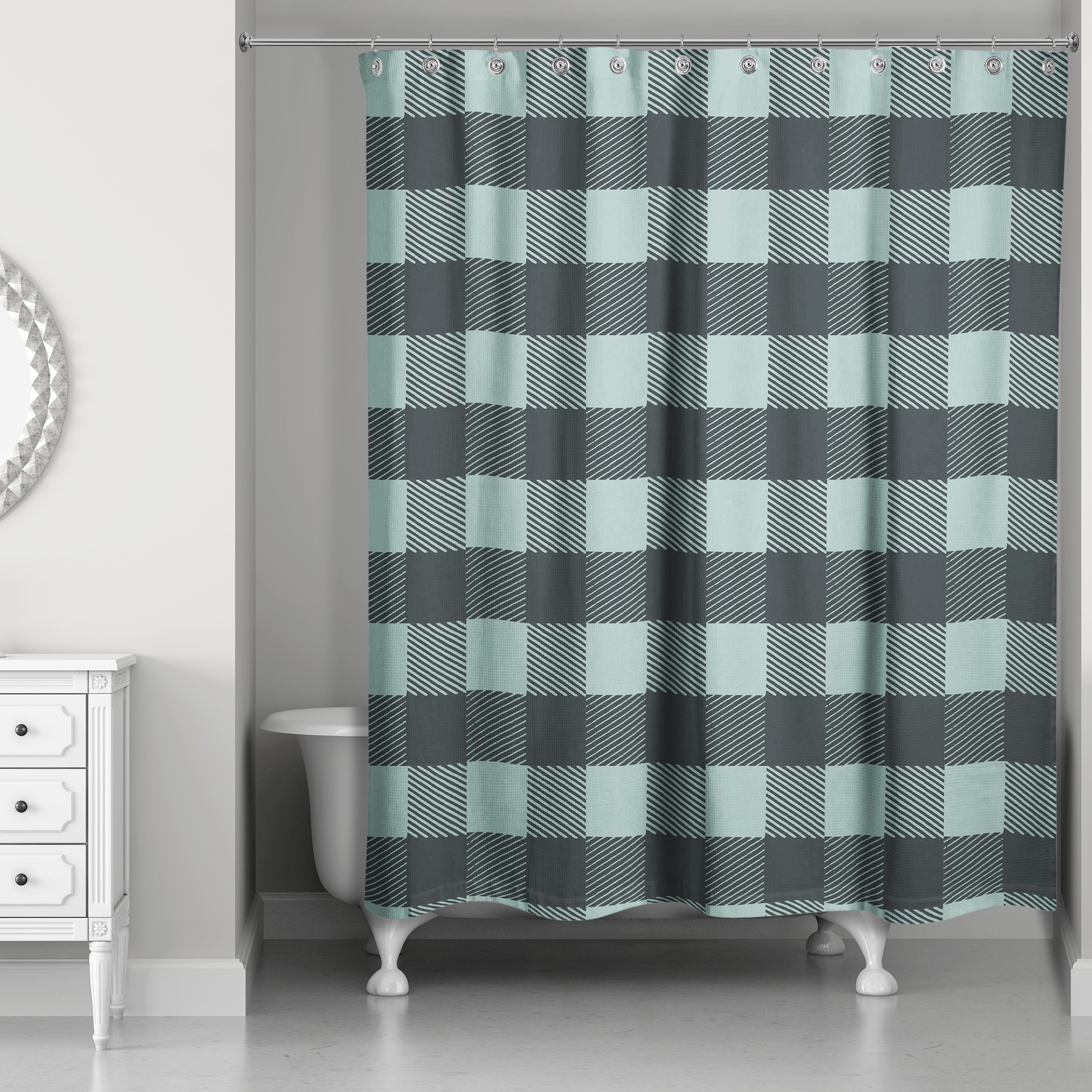 Teal Buffalo Check Plaid 71x74 Shower Curtain