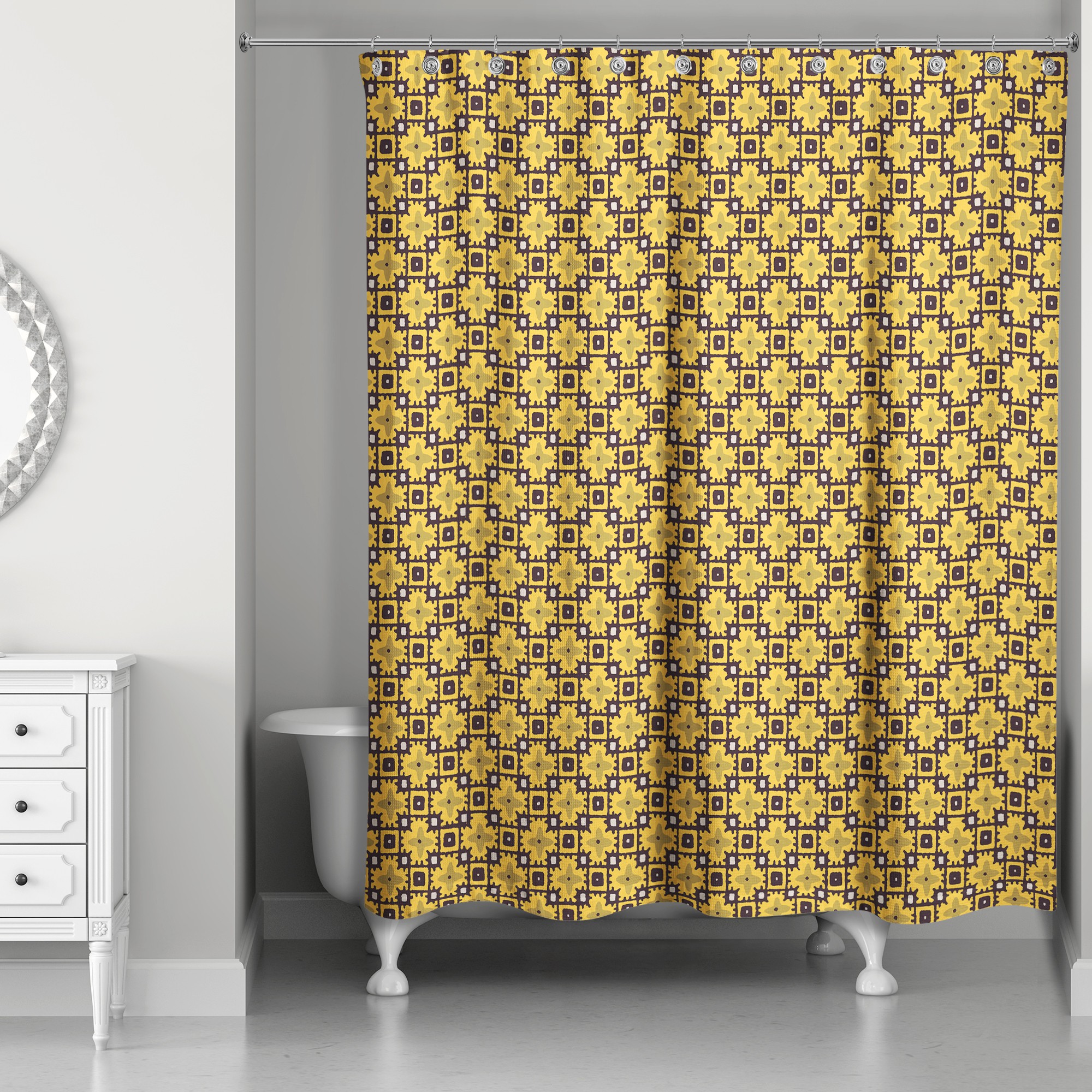 Yellow Floral Squares 71x74 Shower Curtain