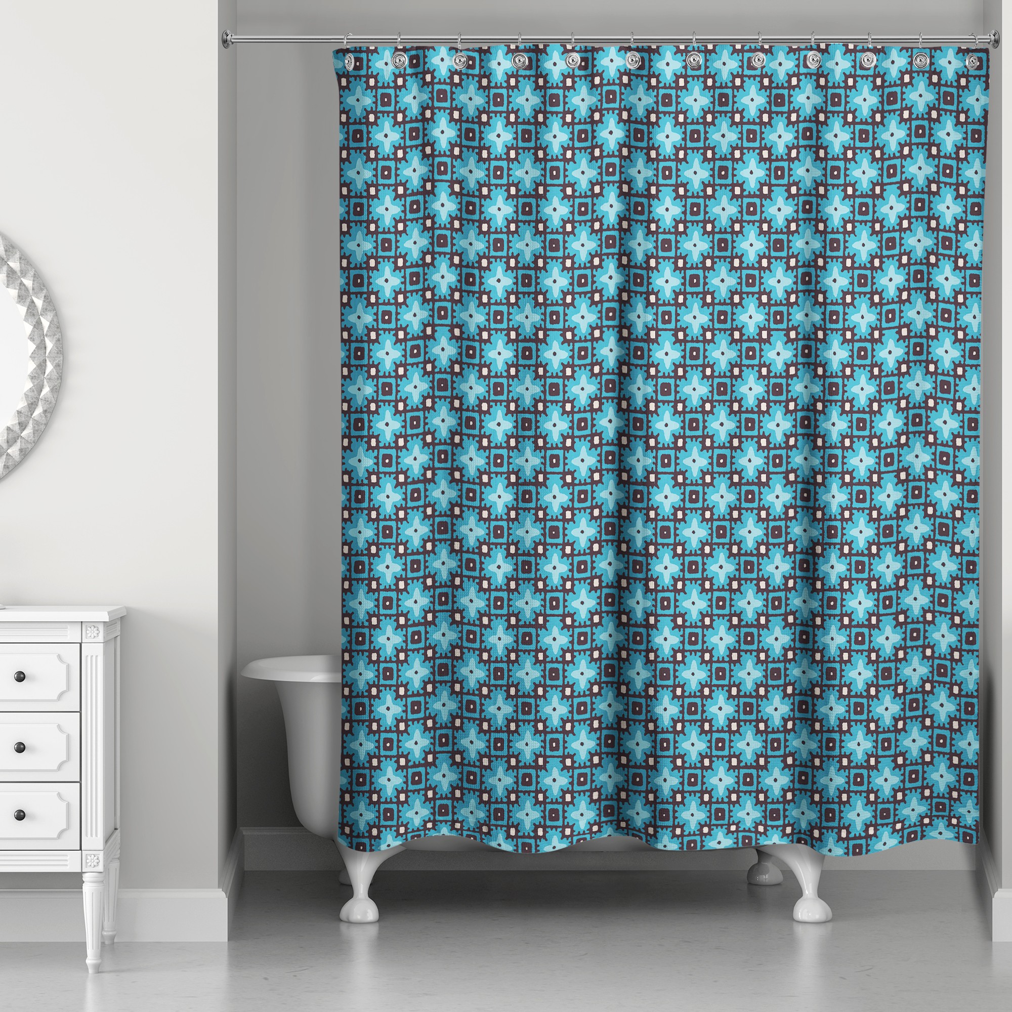 Blue Floral Squares 71x74 Shower Curtain