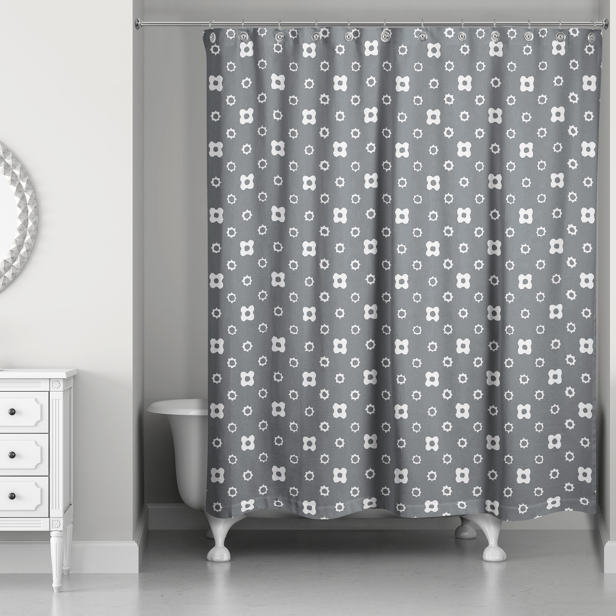 Gray Floral Pattern 71x74 Shower Curtain