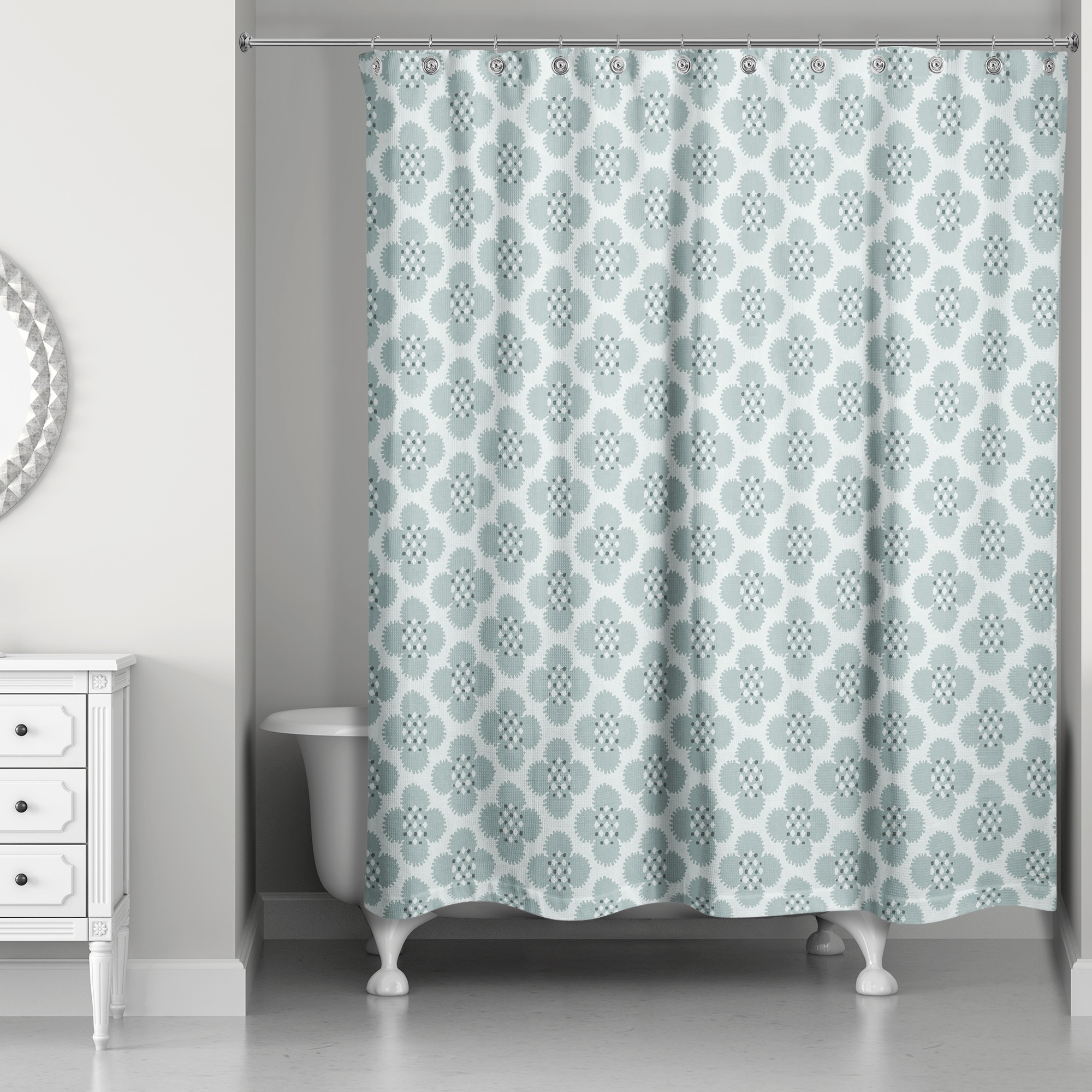 Blue Floral Pattern 71x74 Shower Curtain