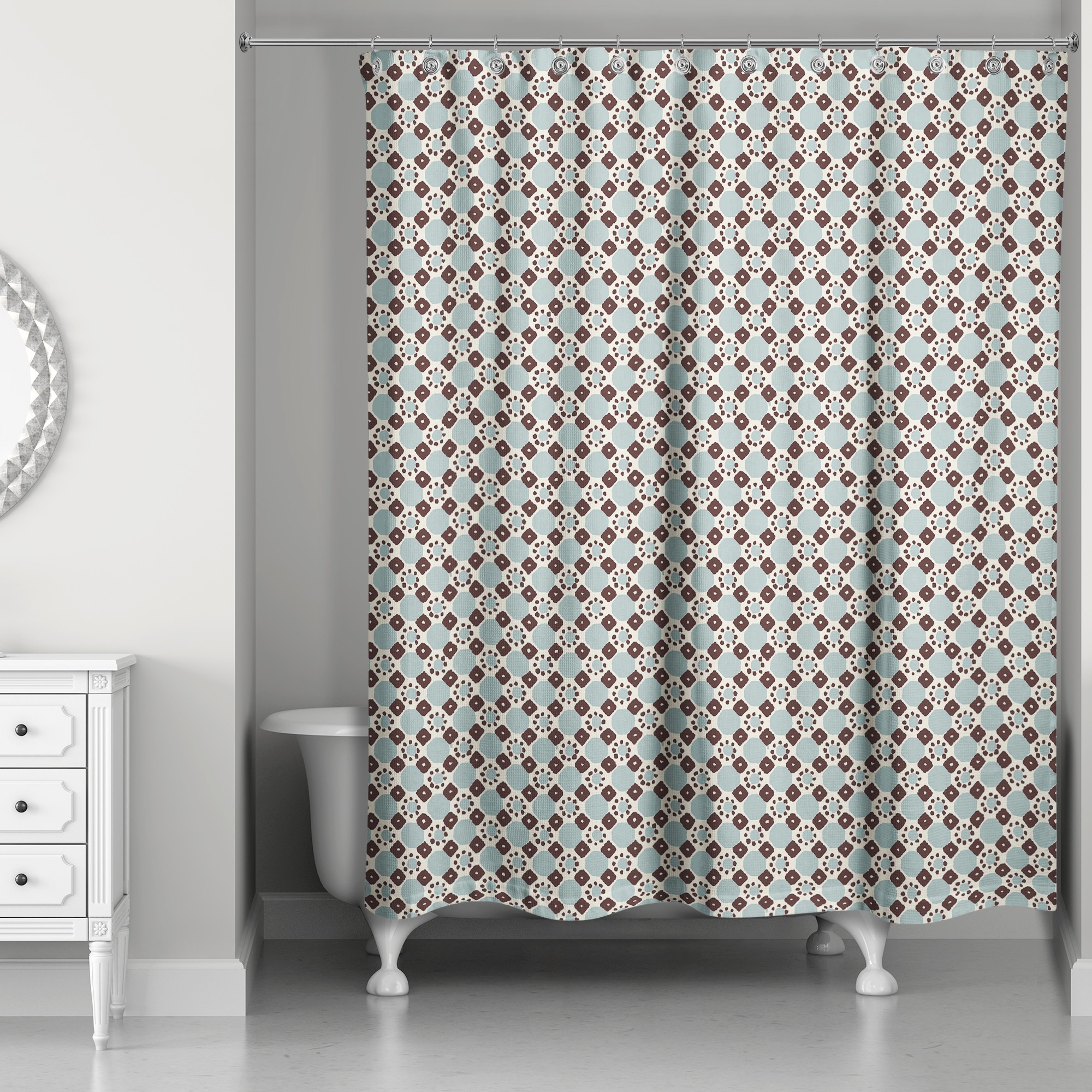 Folk Geometric Pattern in Blue 71x74 Shower Curtain