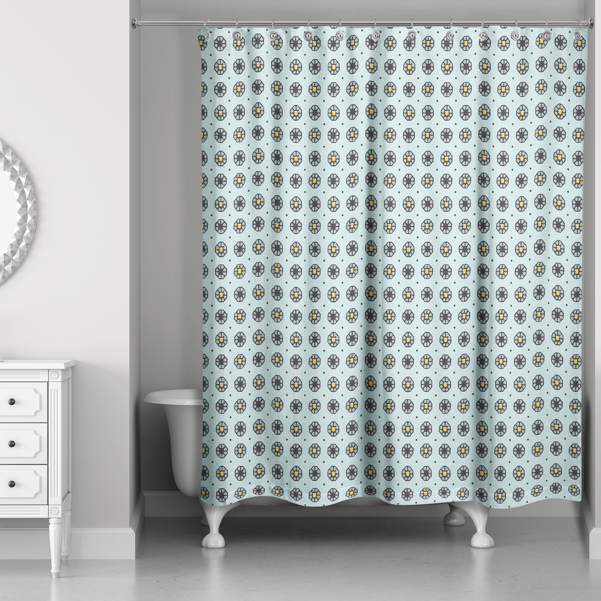 Pixel Floral Pattern in Blue 71x74 Shower Curtain