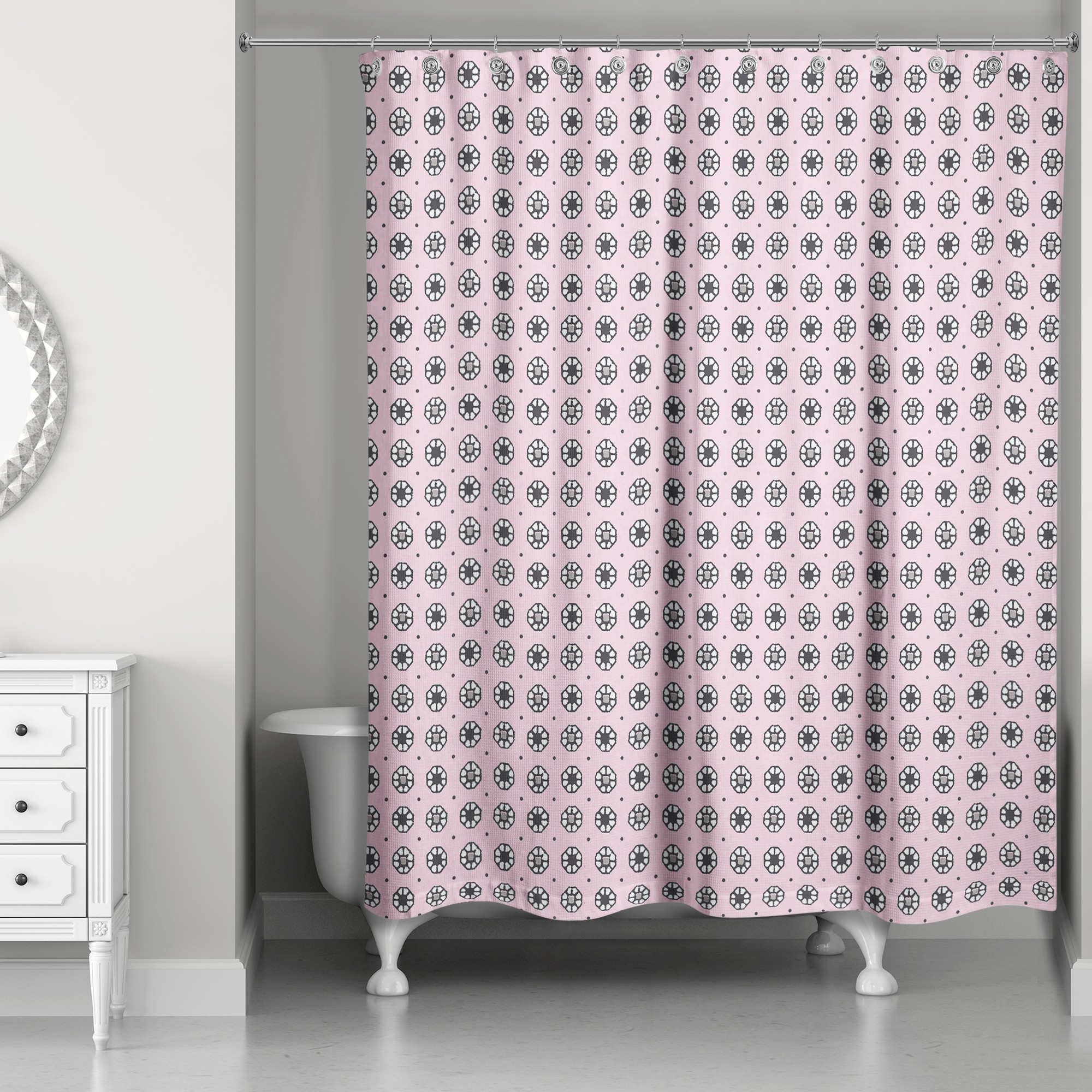 Pixel Floral Pattern in Pink 71x74 Shower Curtain