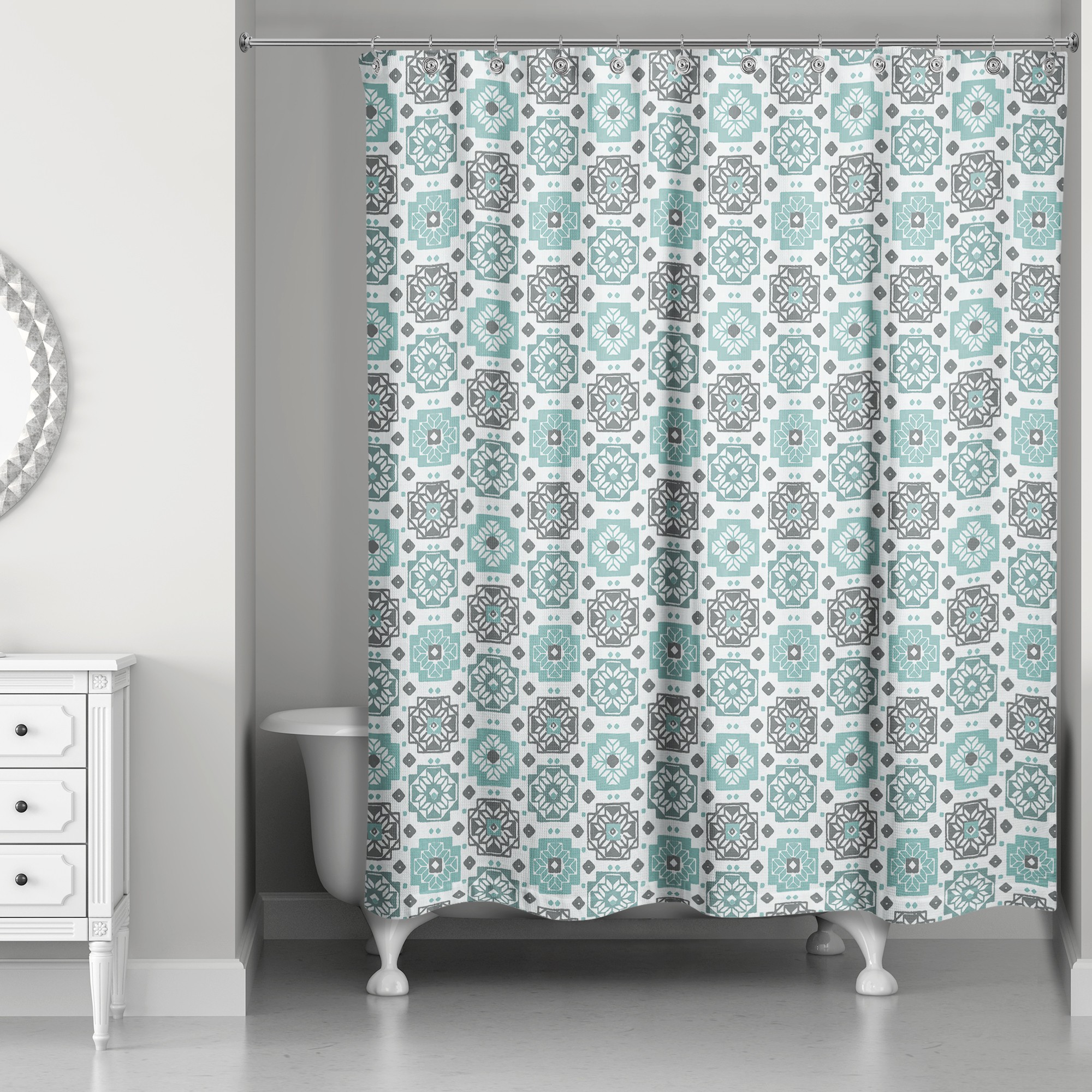 Square Flowers in Blue 71x74 Shower Curtain
