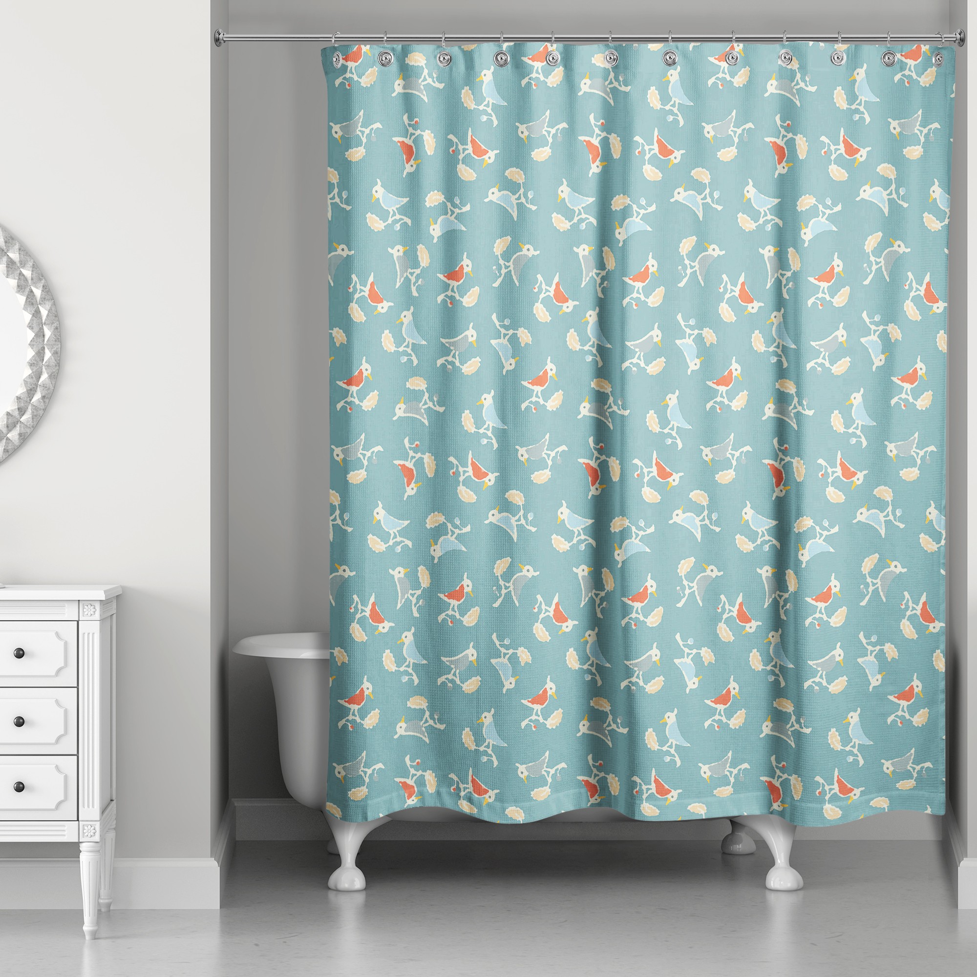 Songbird Pattern in Blue 71x74 Shower Curtain