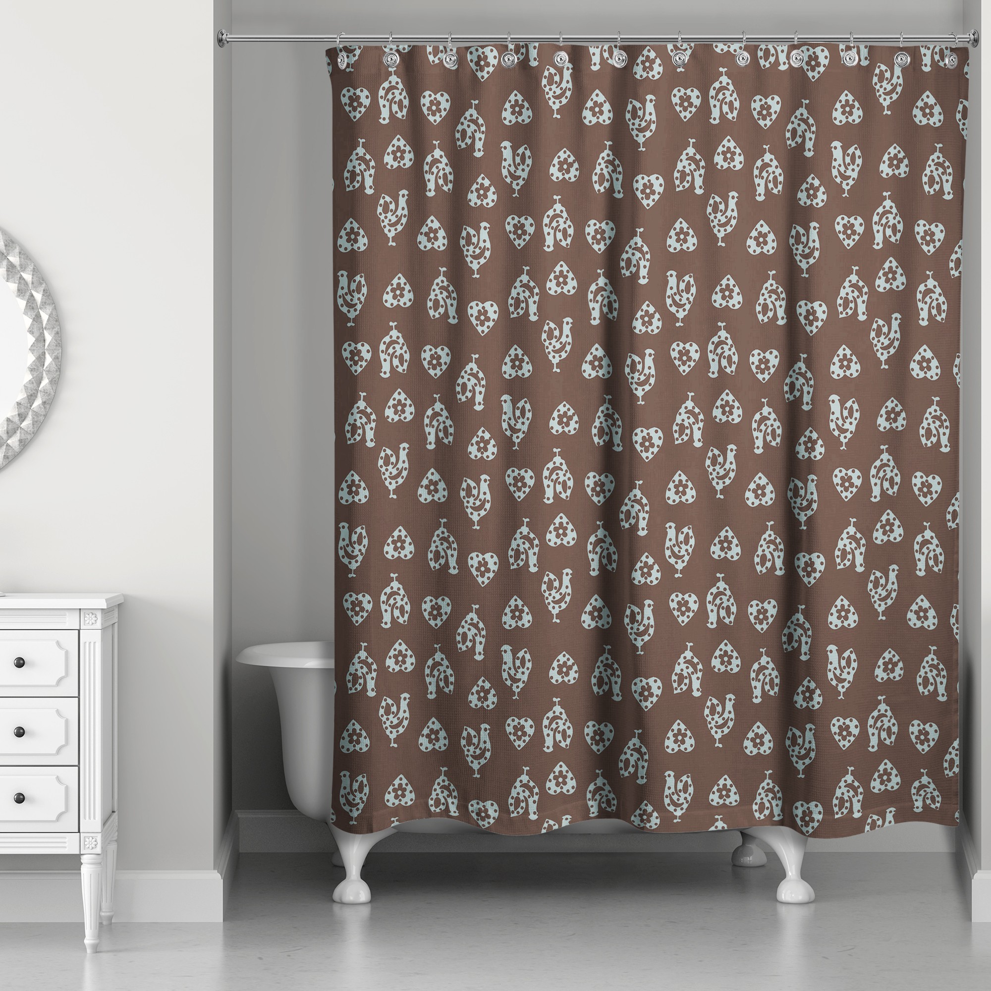 Gray Rooster Pattern 71x74 Shower Curtain