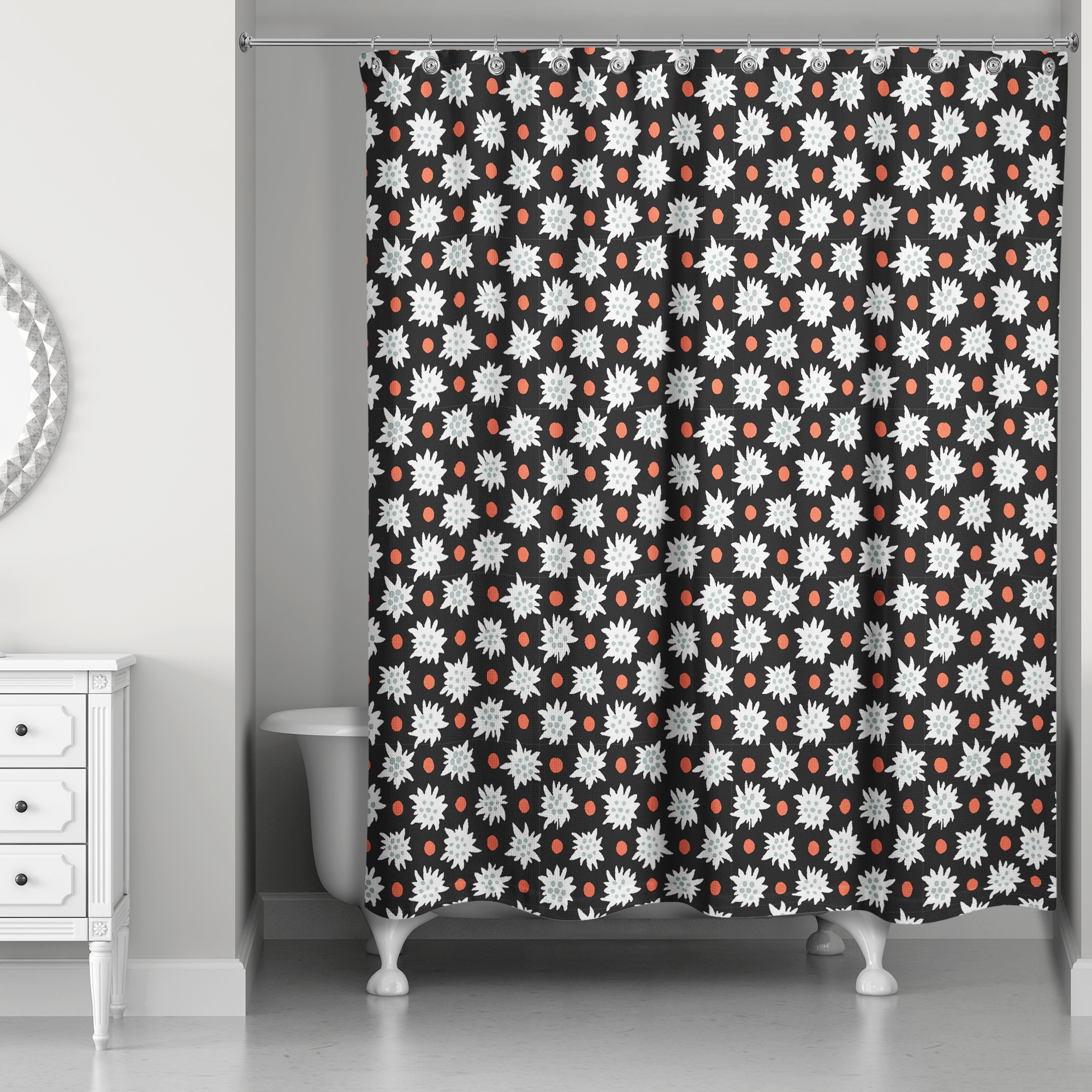 Abstract Snowflake Pattern in Black 71x74 Shower Curtain