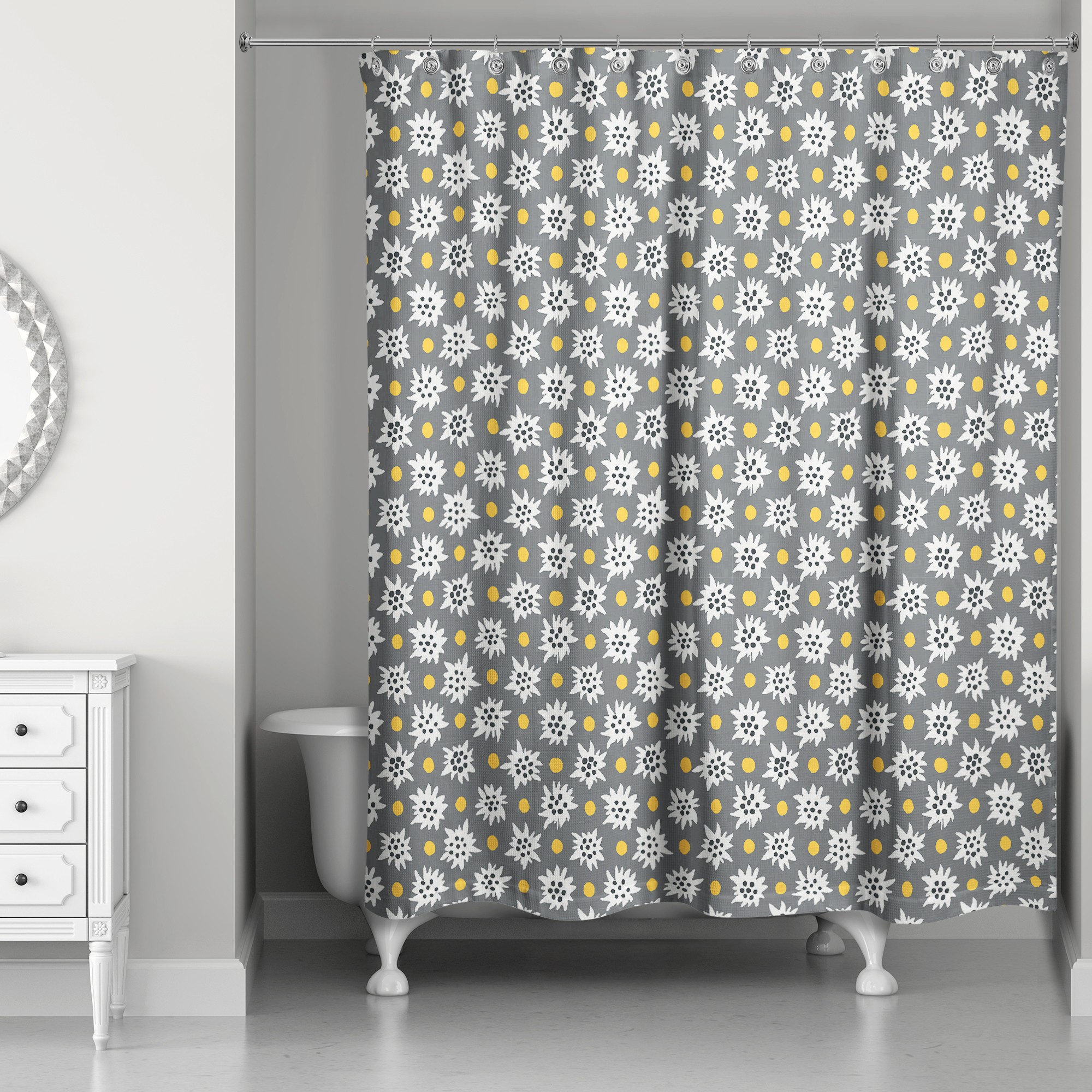 Abstract Snowflake Pattern in Gray 71x74 Shower Curtain