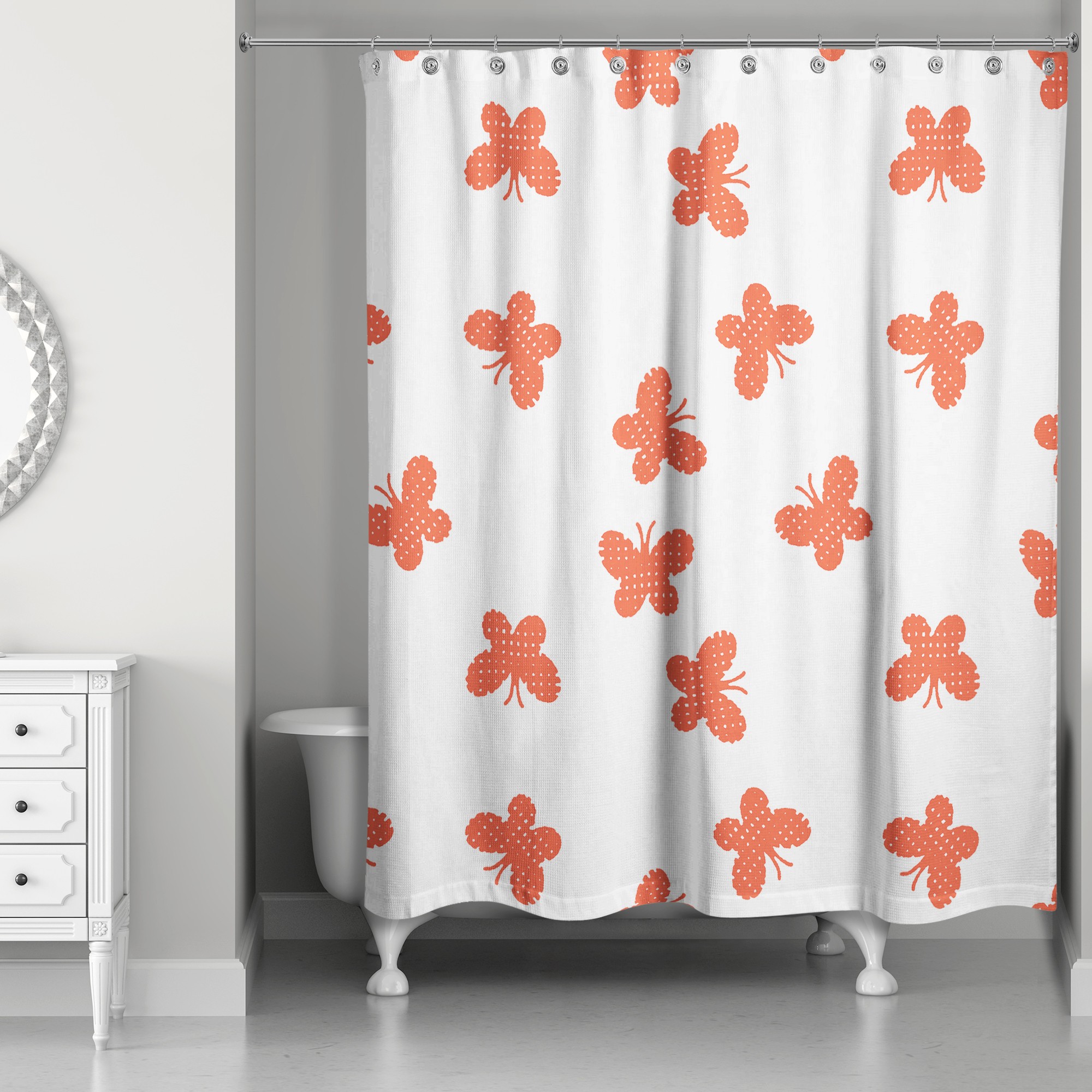 Butterfly Pattern in Red 71x74 Shower Curtain