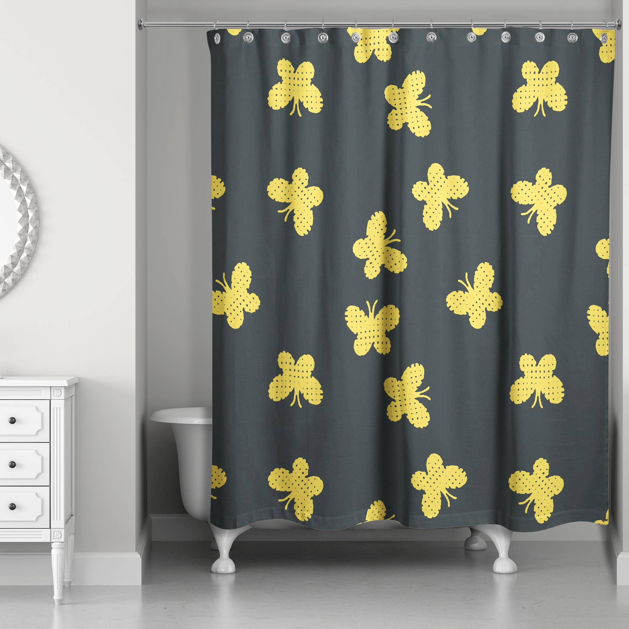 Butterfly Pattern in Yellow 71x74 Shower Curtain