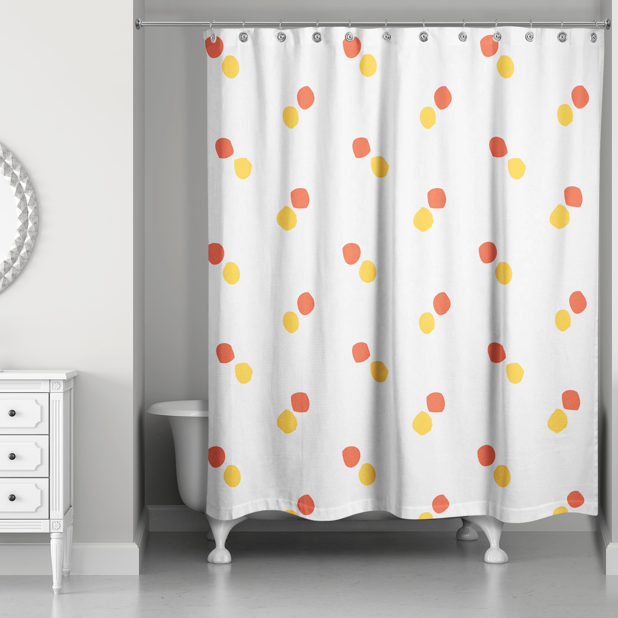 Polka Dots in Red and Yellow  71x74 Shower Curtain