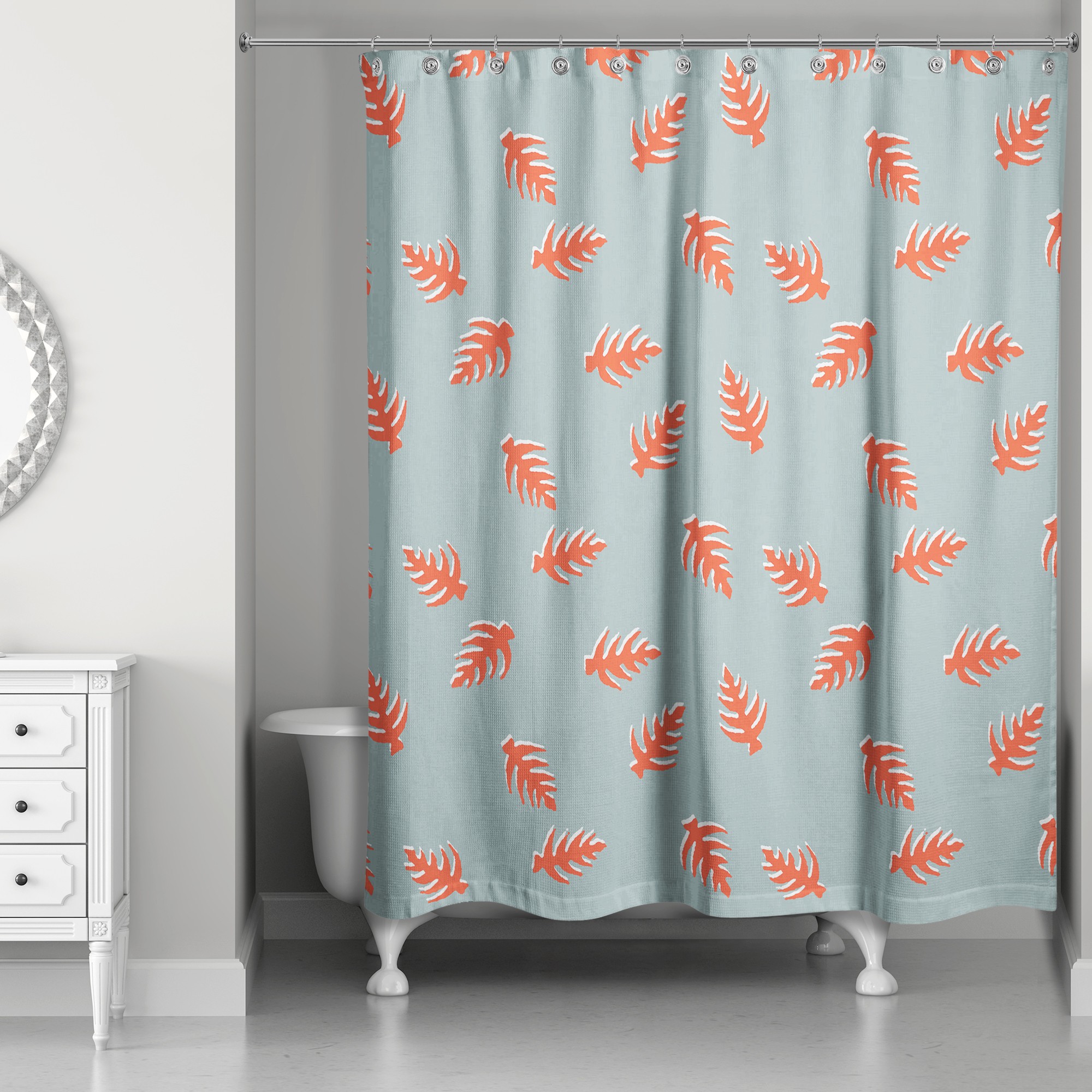 Palm Pattern in Red and Blue 71x74 Shower Curtain