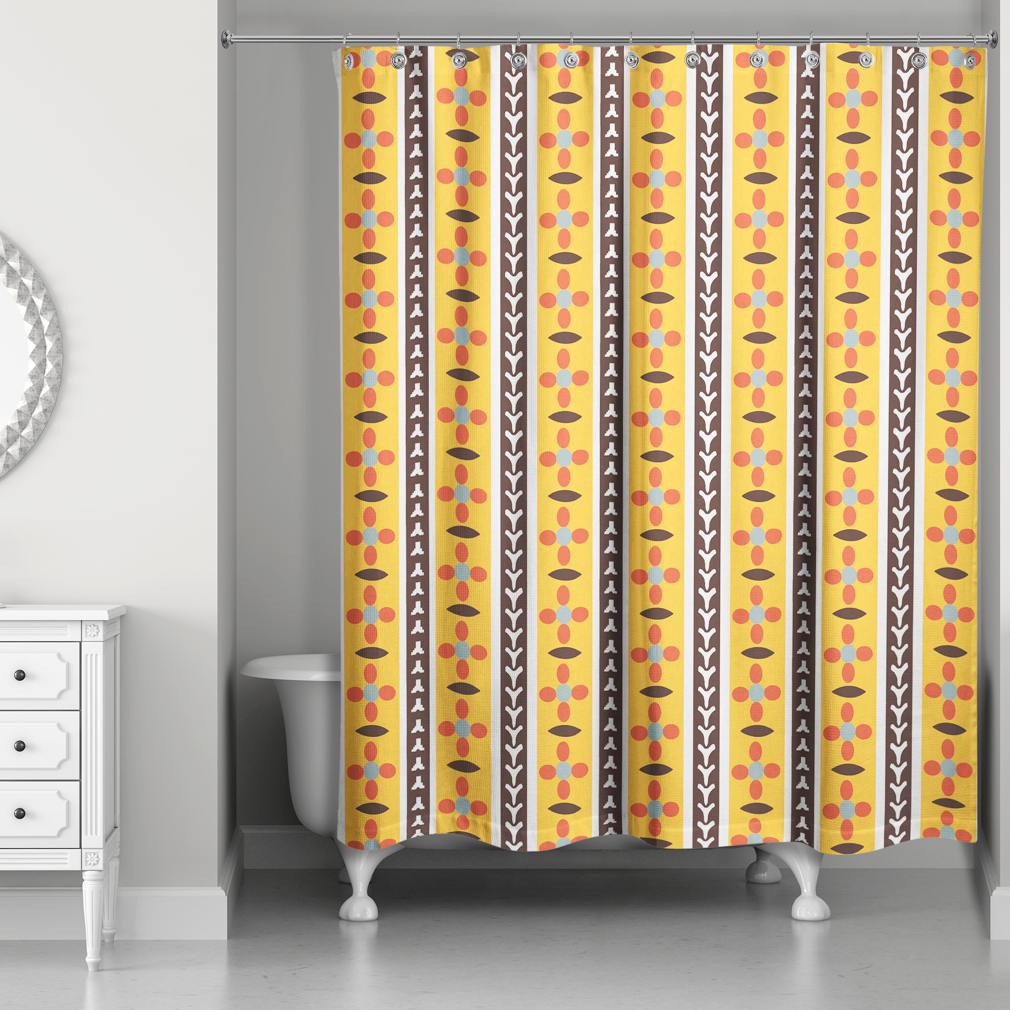 Folk Flower Pattern in Yellow 71x74 Shower Curtain