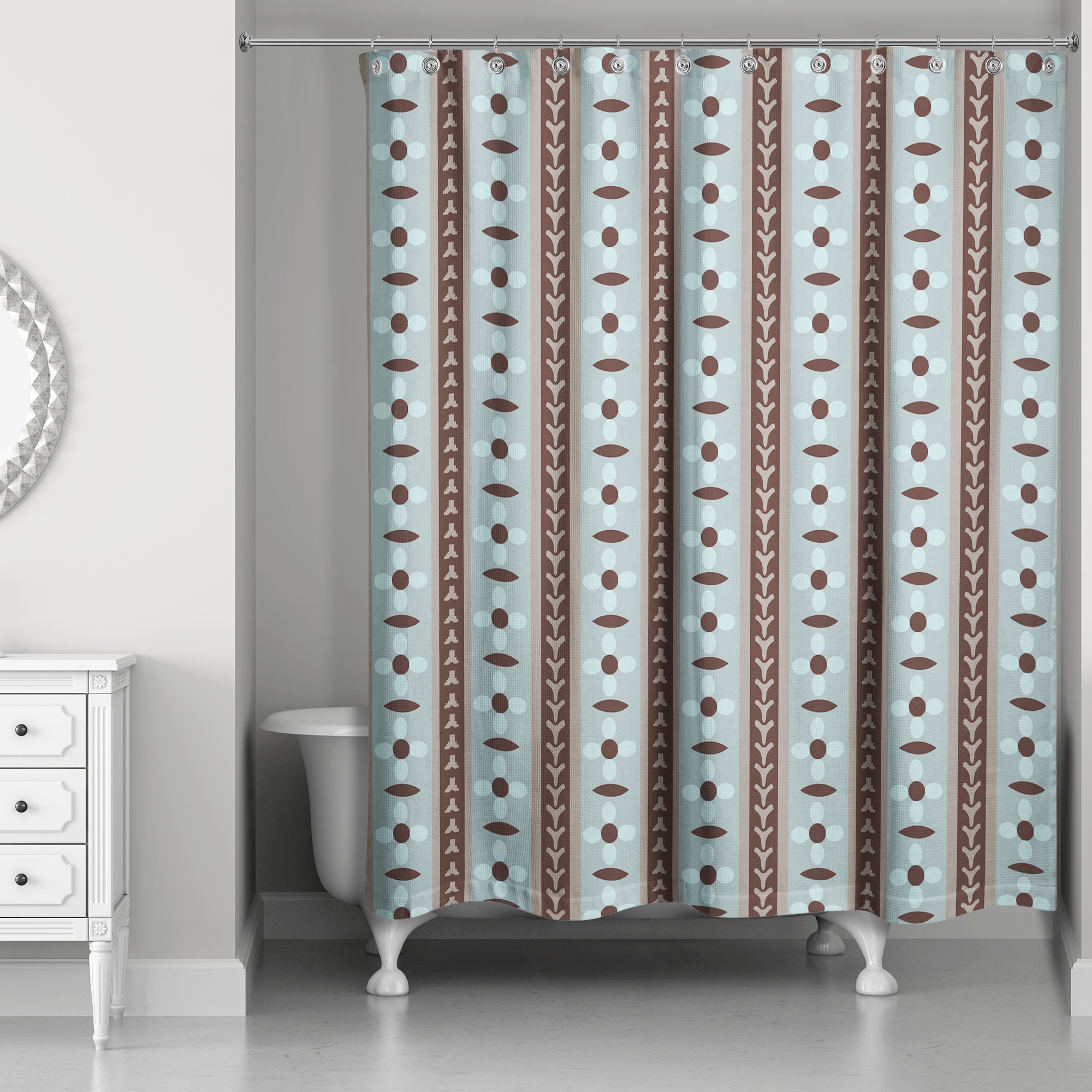 Folk Flower Pattern in Blue 71x74 Shower Curtain
