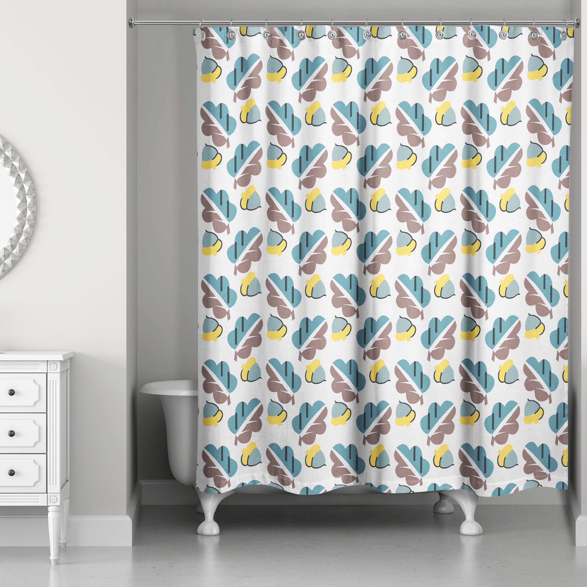 Acorns and Leaves Pattern in Blue 71x74 Shower Curtain