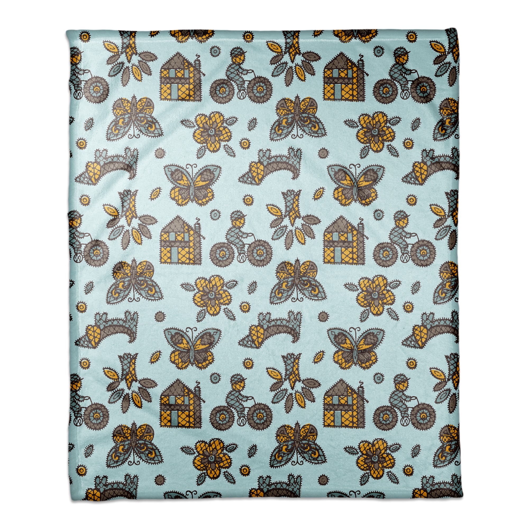 Kids Whimsical Folk Pattern in Blue 50x60 Coral Fleece Blanket