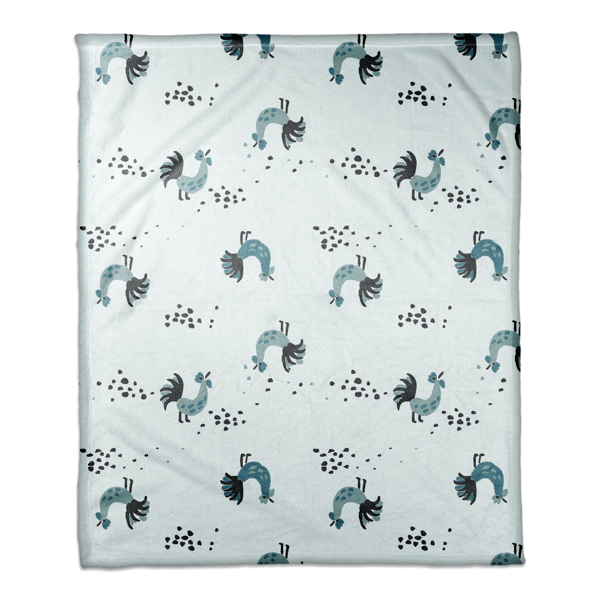Rooster Pattern in Blue 50x60 Coral Fleece Blanket