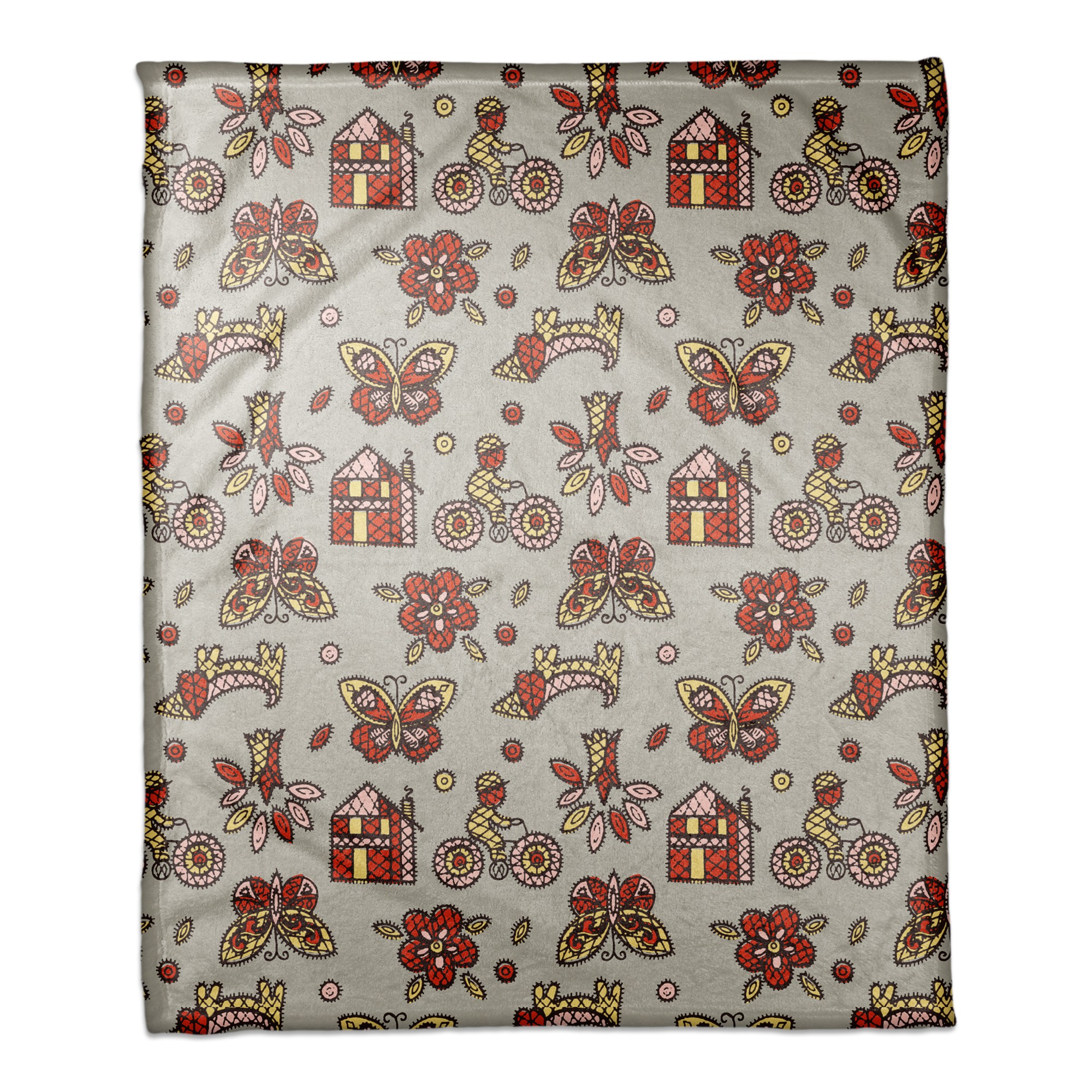 Kids Whimsical Folk Pattern in Red 50x60 Coral Fleece Blanket