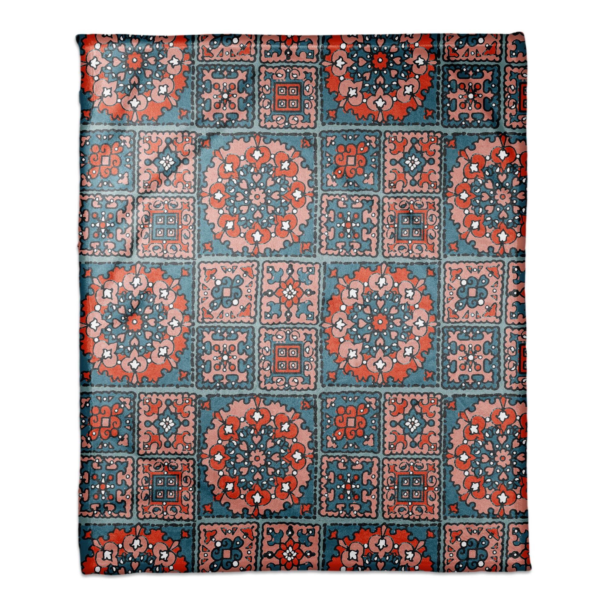 Patchwork Mandala in Blue and Red 50x60 Coral Fleece Blanket