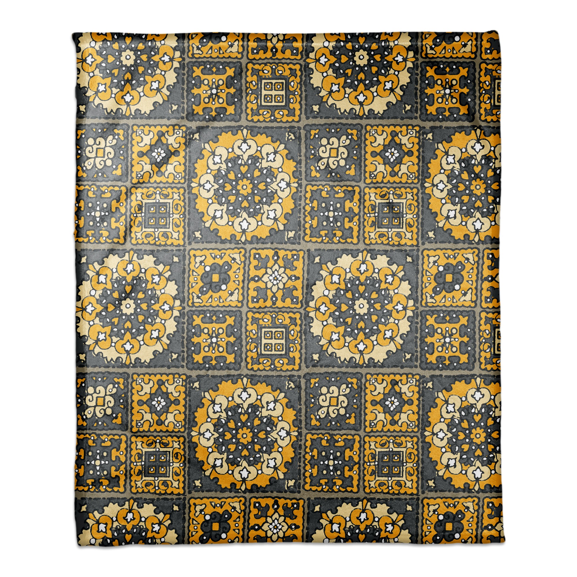 Patchwork Mandala in Yellow and Gray 50x60 Coral Fleece Blanket