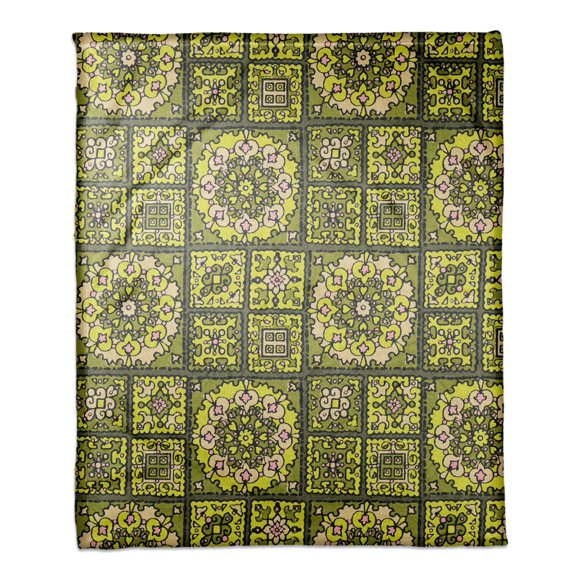 Patchwork Mandala in Green 50x60 Coral Fleece Blanket
