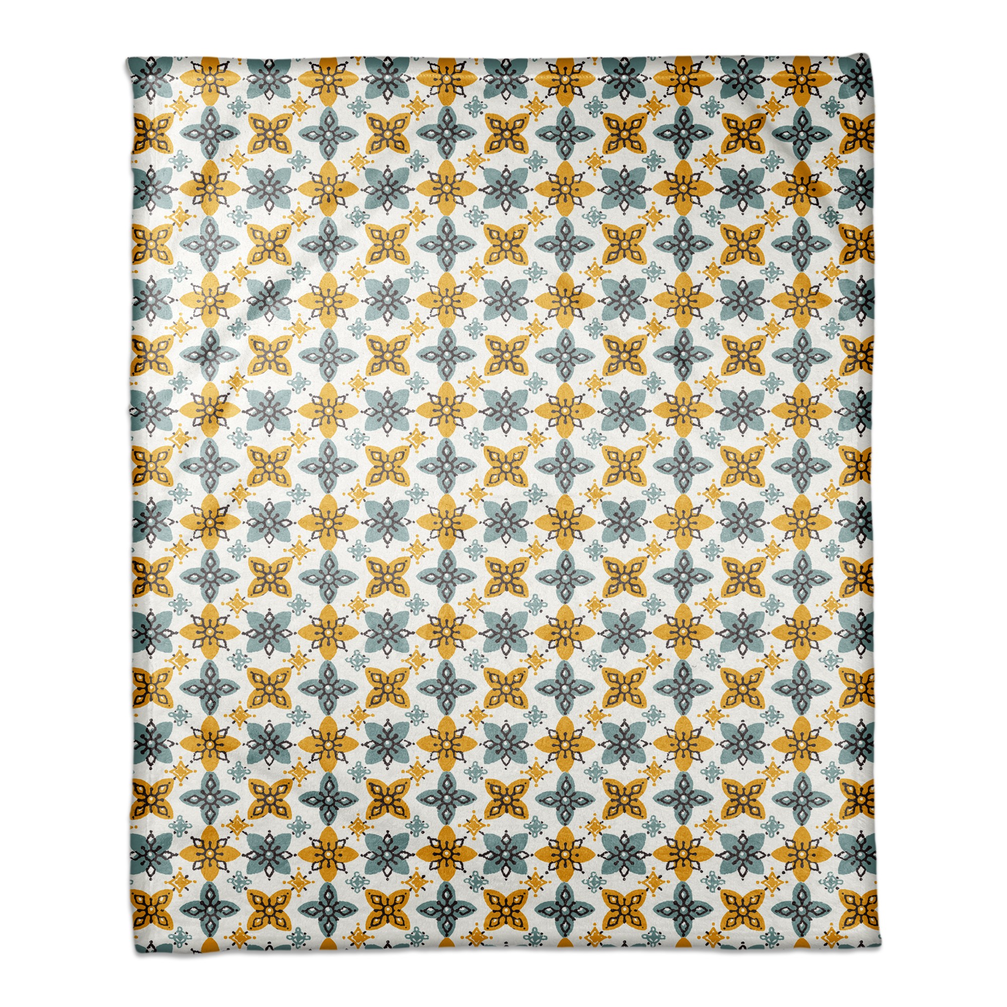 Folk Floral Pattern in Yellow and Blue 50x60 Coral Fleece Blanket