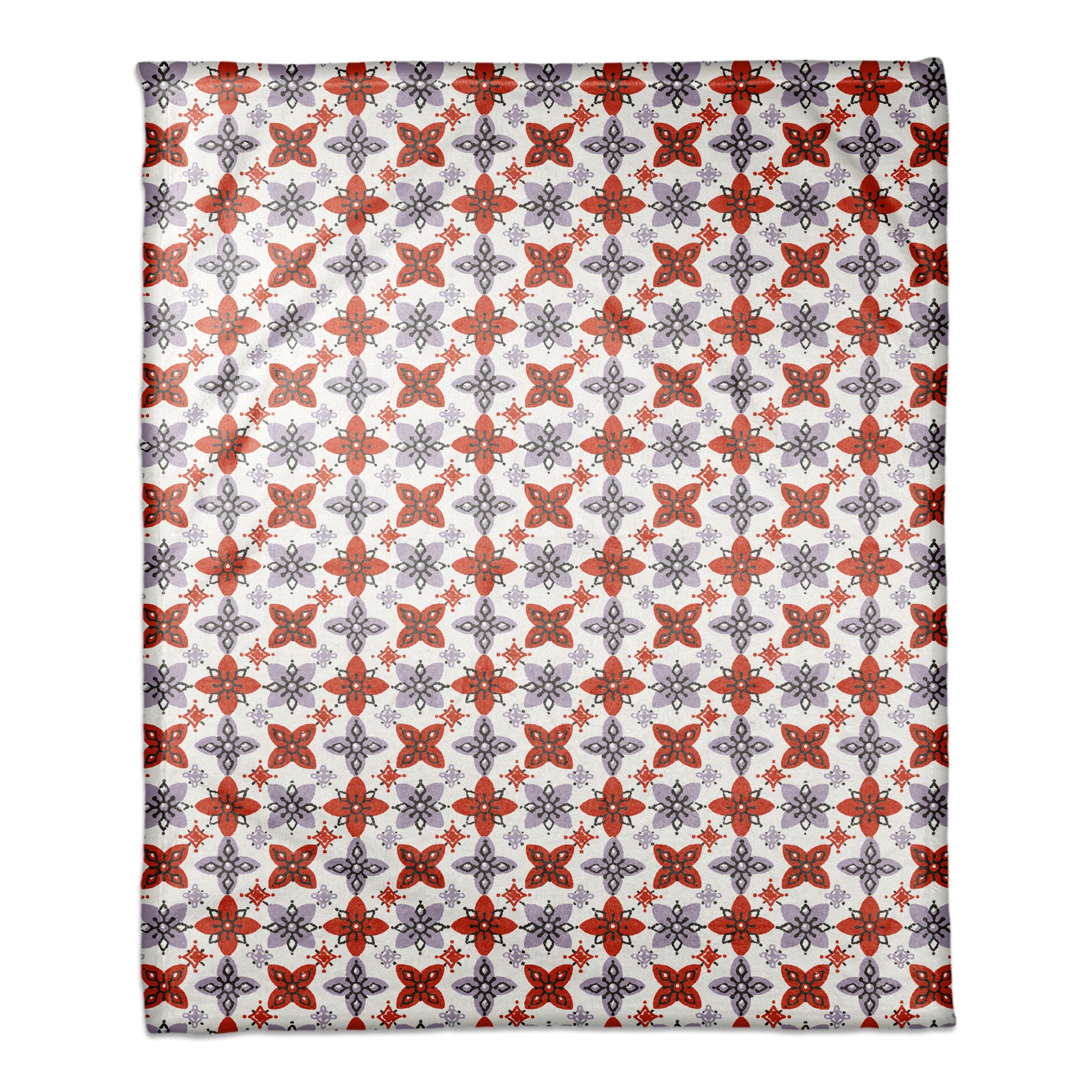 Folk Floral Pattern in Red and Purple 50x60 Coral Fleece Blanket
