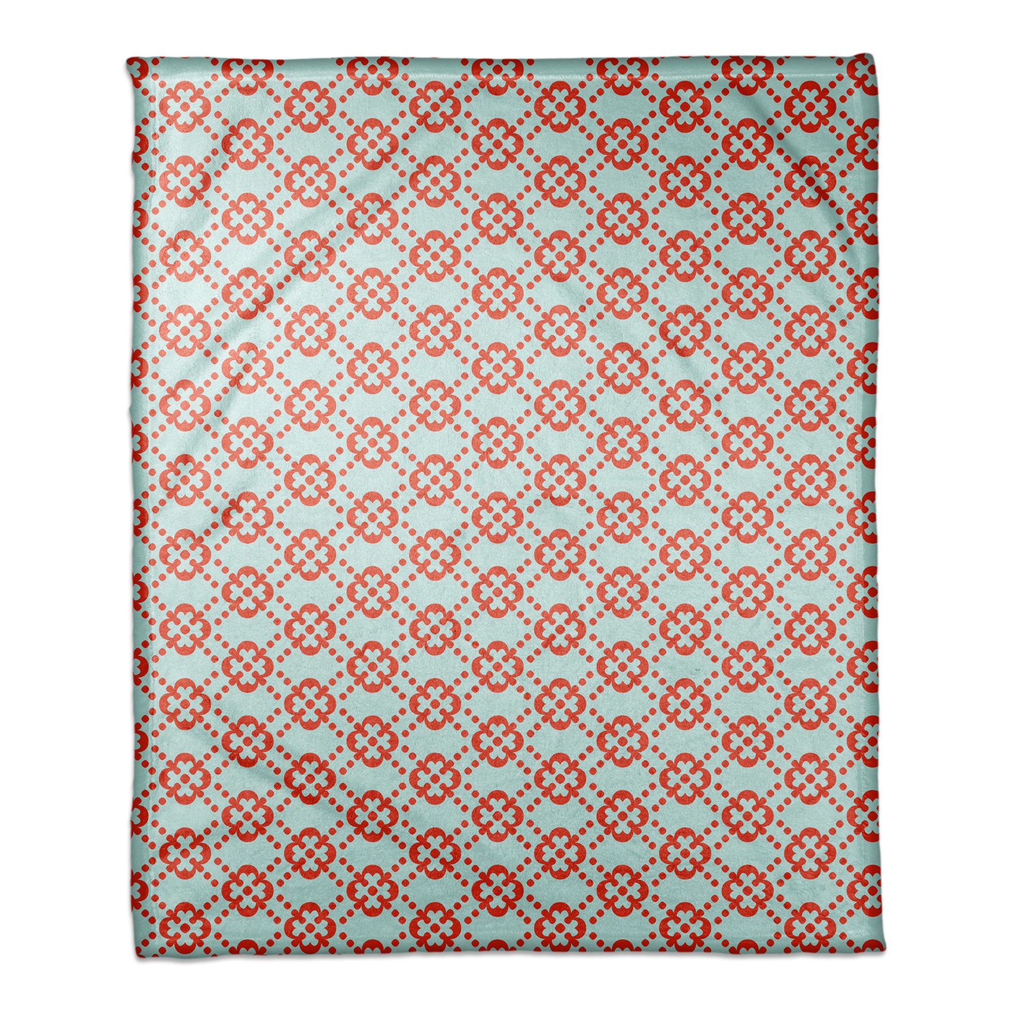 Floral Argyle in Blue and Red 50x60 Coral Fleece Blanket