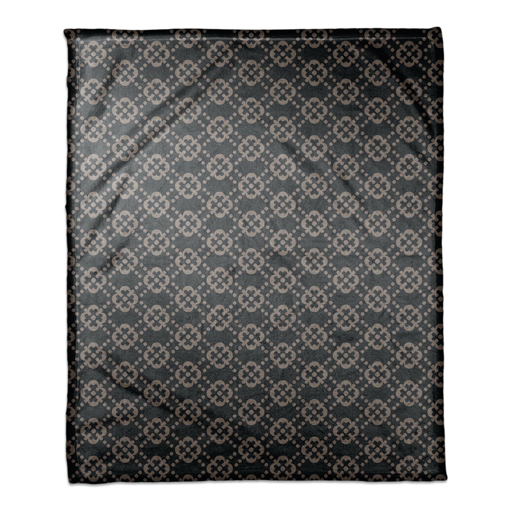 Floral Argyle in Brown and Black 50x60 Coral Fleece Blanket